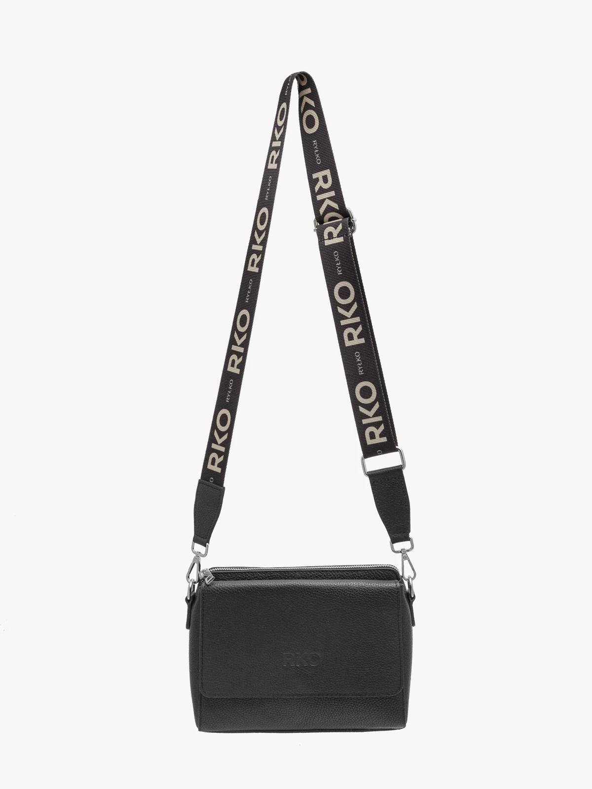 Czarna torebka damska z dekoracyjnym paskiem