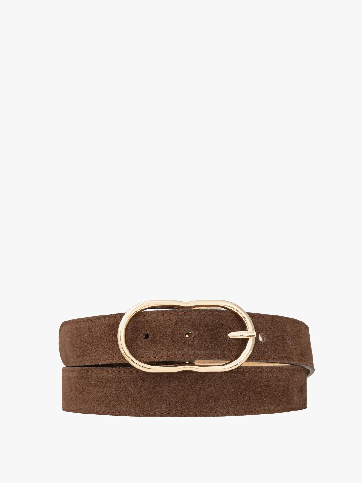 Jasnobrązowy welurowy pasek damski ze złotą klamrą