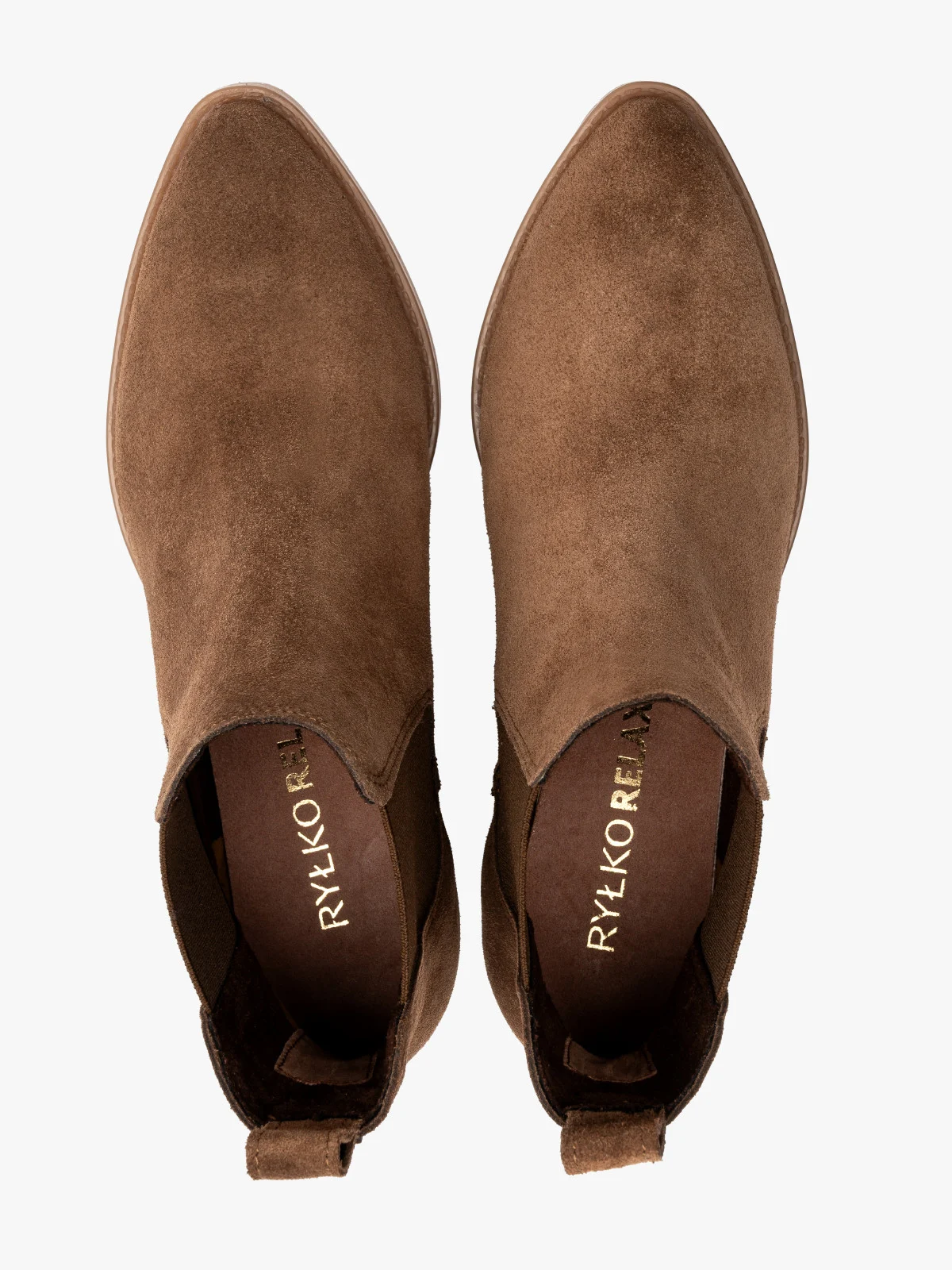 Brązowe sztyblety ze skóry welurowej z noskiem w szpic