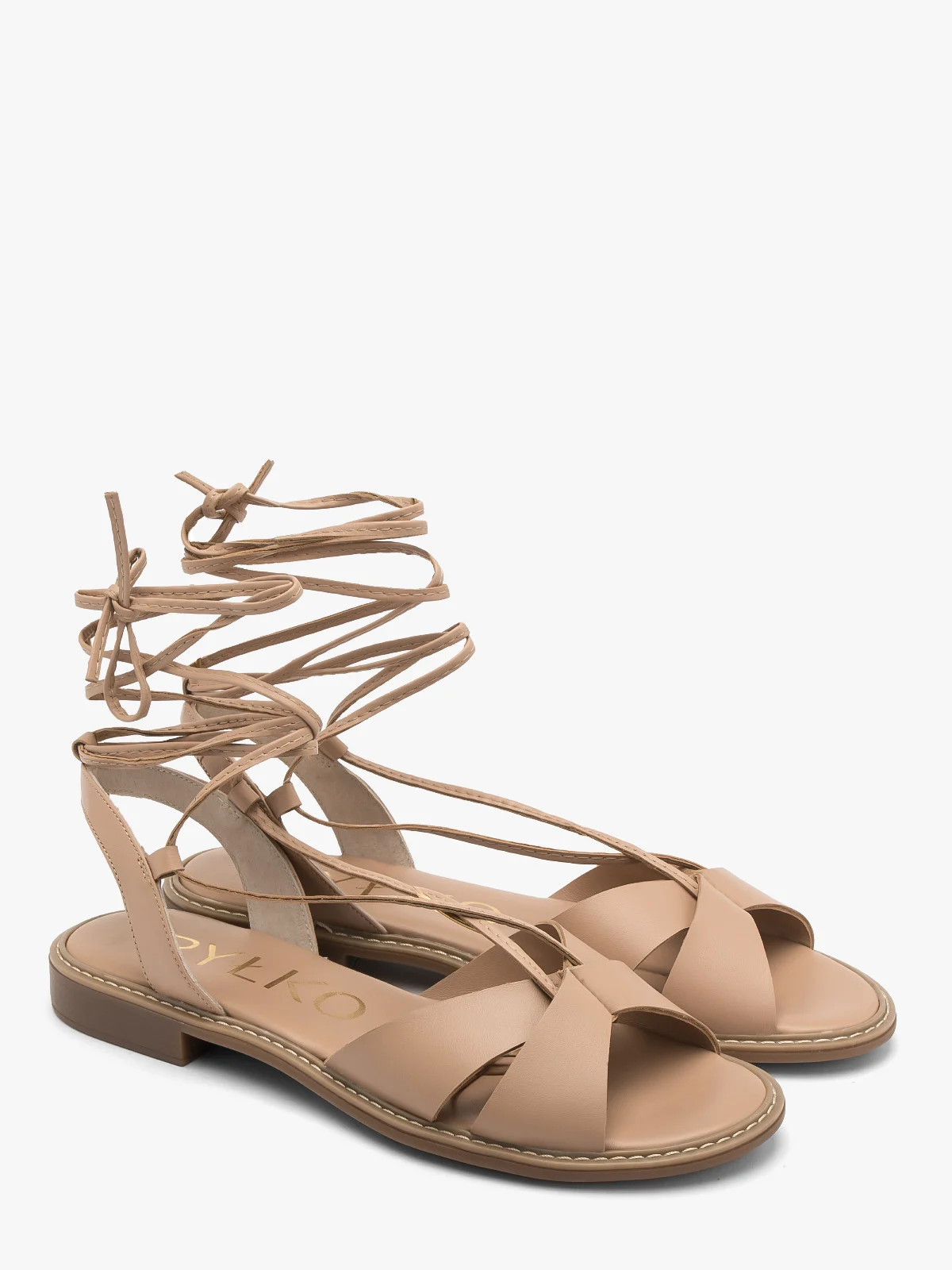 Beżowe sandały z ozdobnym sznurowaniem