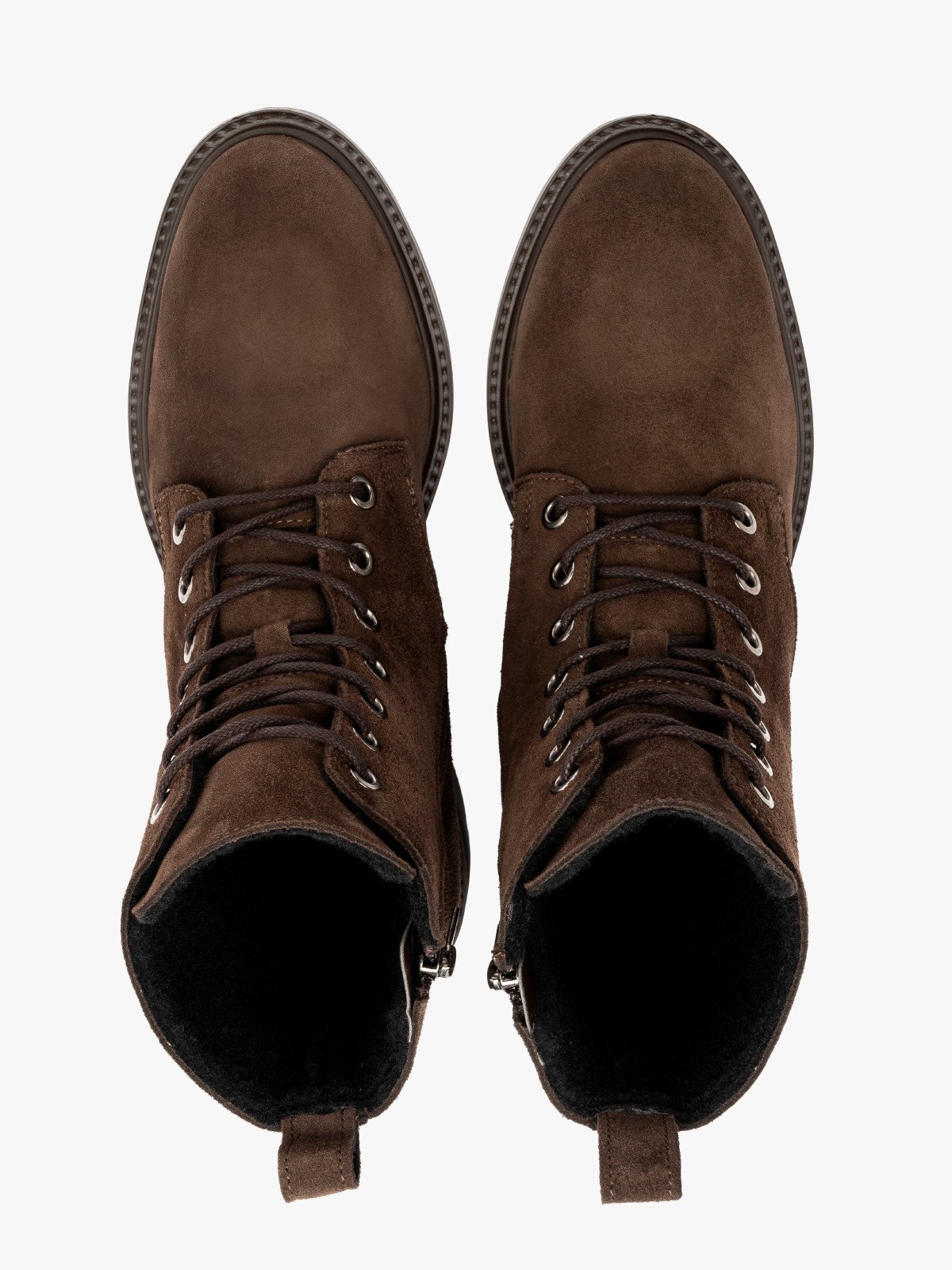 Brązowe trzewiki damskie ze skóry welurowej