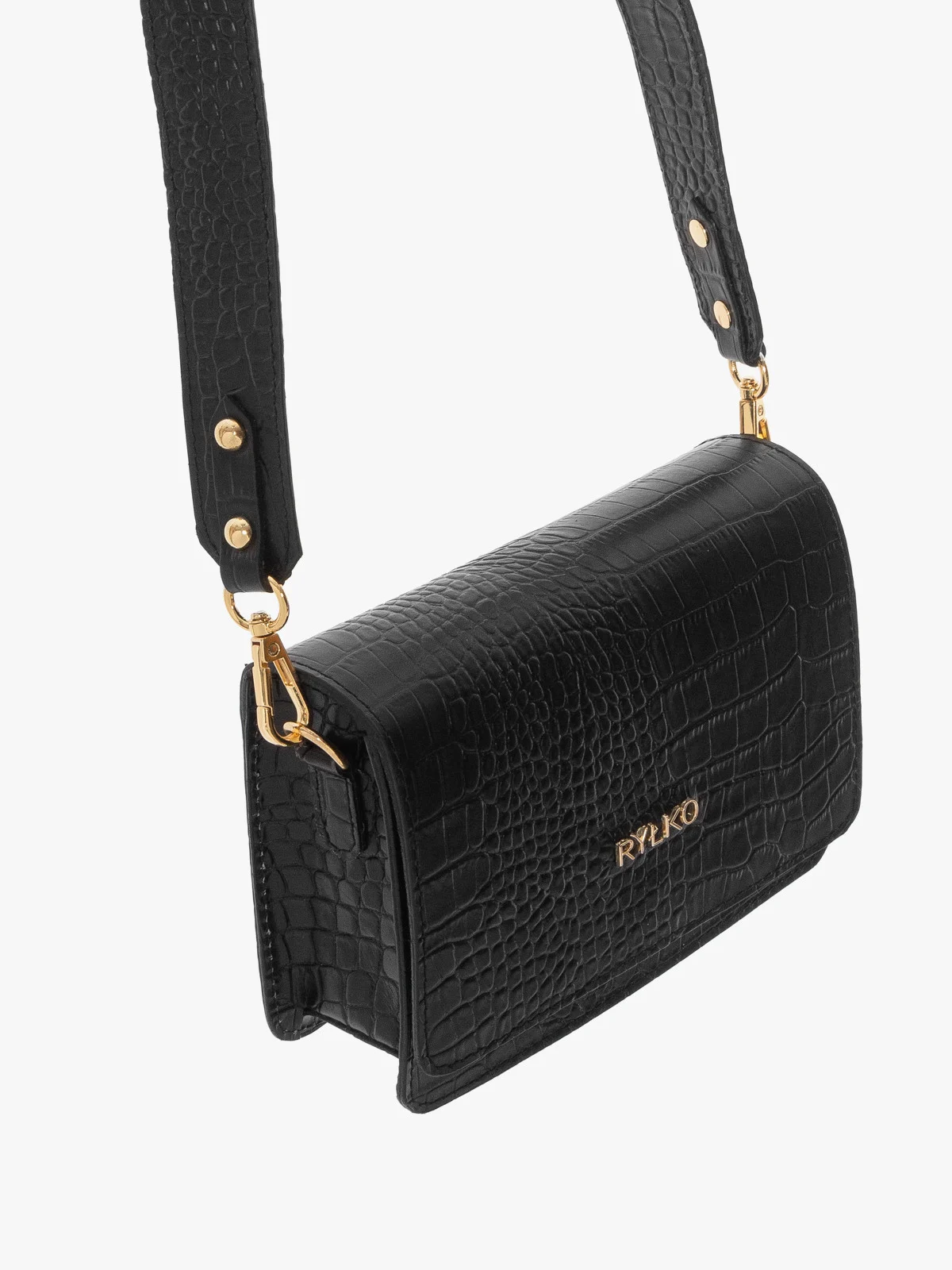 Elegancka, czarna torebka w zwierzęcy deseń