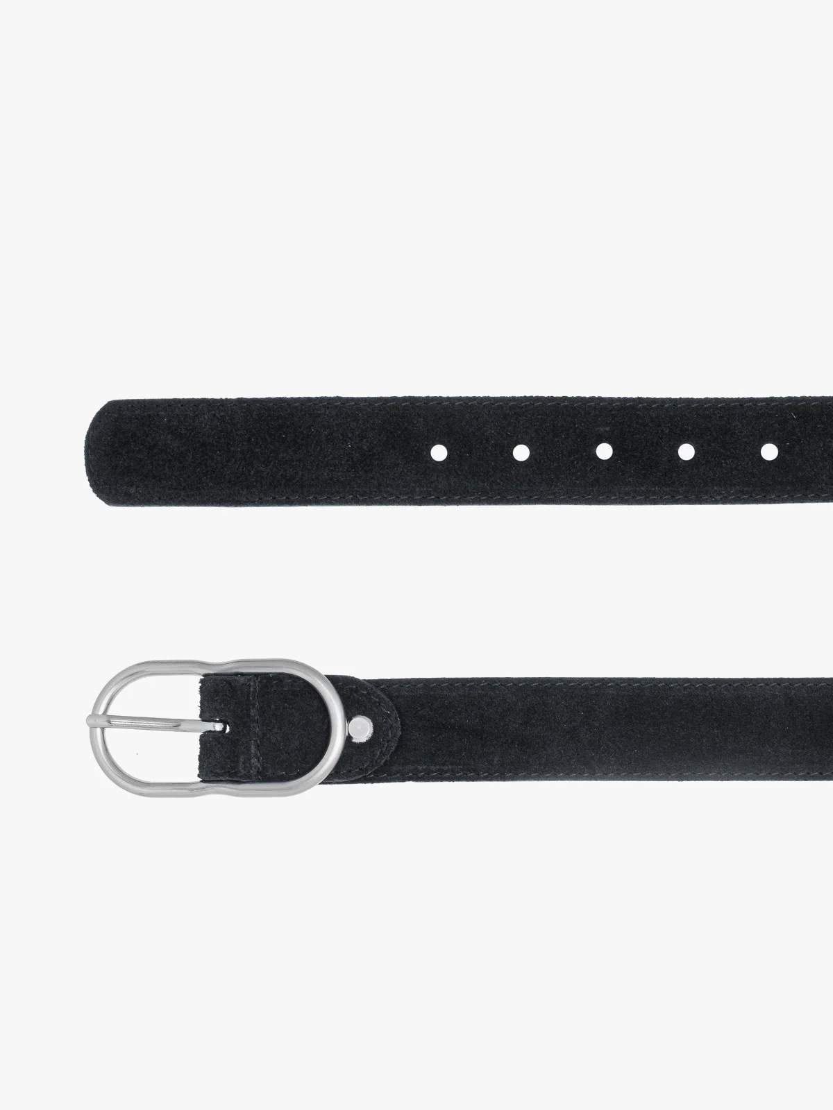 Czarny, welurowy pasek damski ze srebrną klamrą