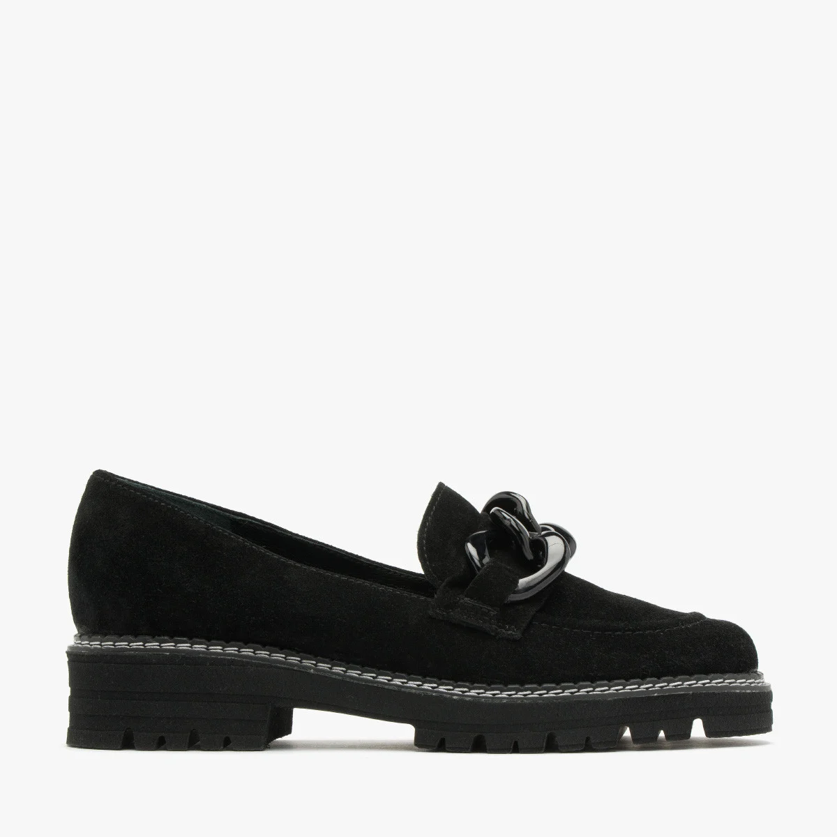 Welurowe mokasyny z łańcuchem