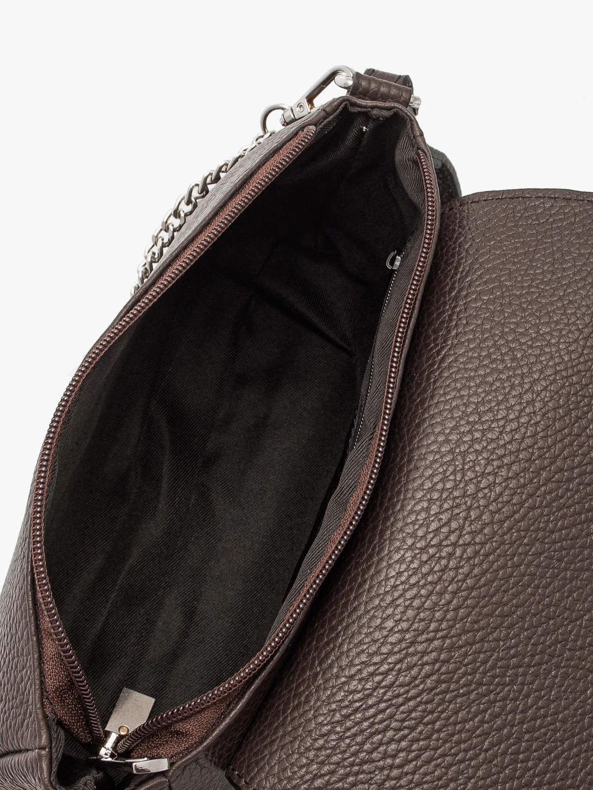 Brązowa torebka z łączonych skór z łańcuszkiem