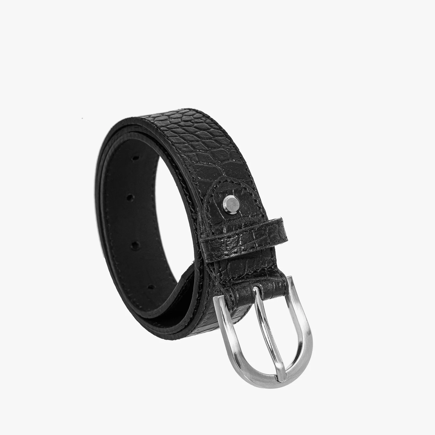 Czarny pasek damski ze srebrną klamrą