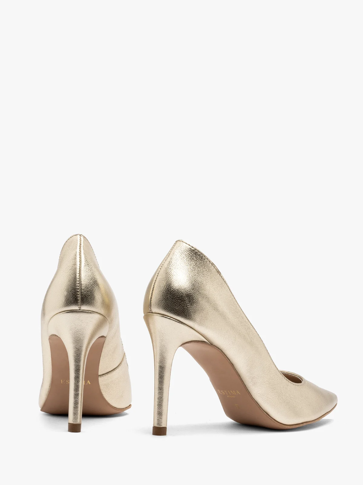 Złote czółenka na wysokiej szpilce