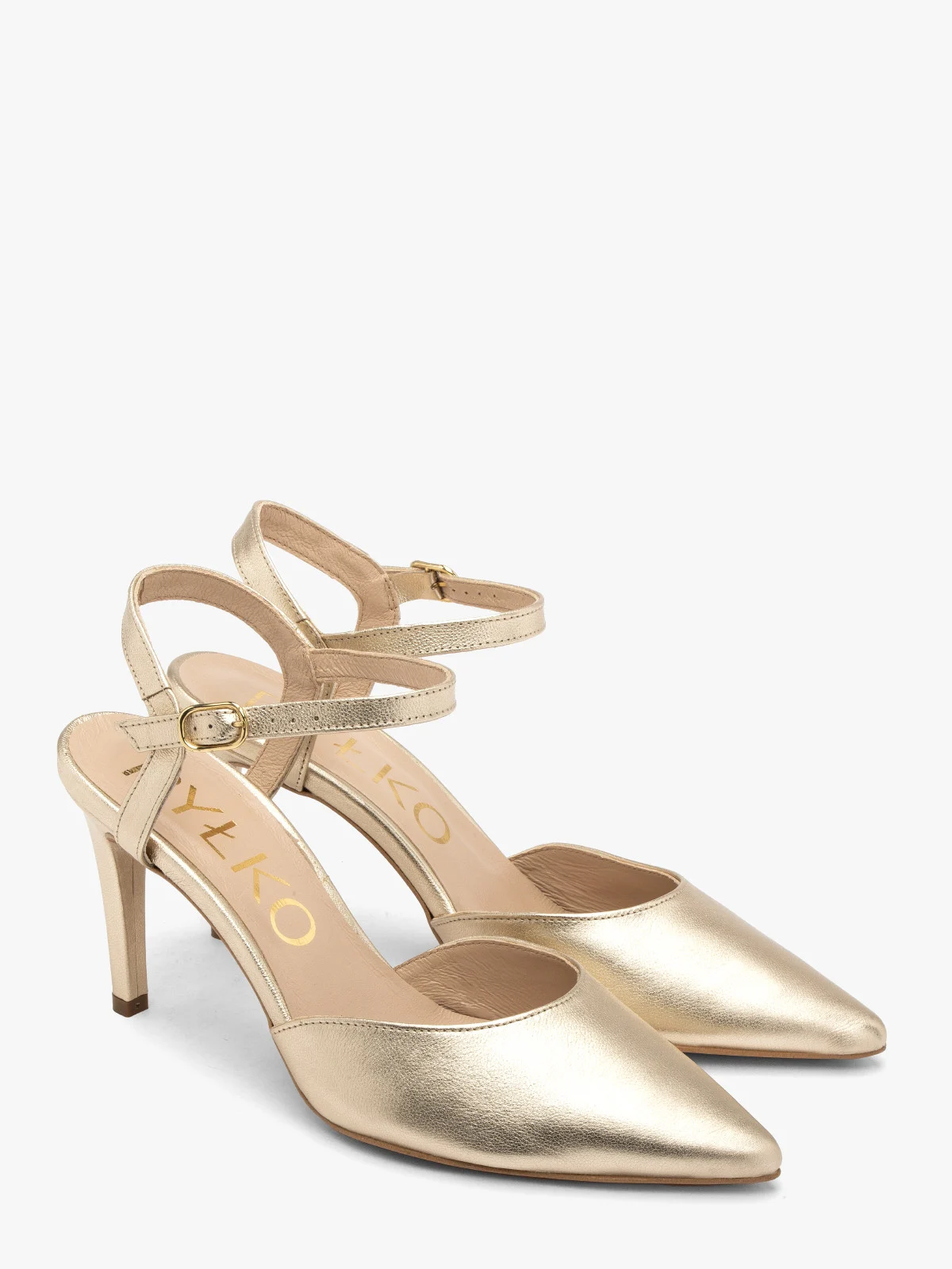 Złote czółenka damskie na szpilce