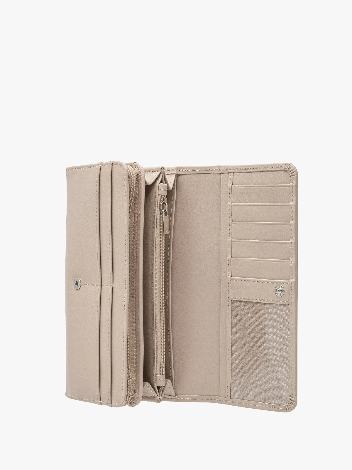 Beżowy portfel damski ze srebrnymi detalami