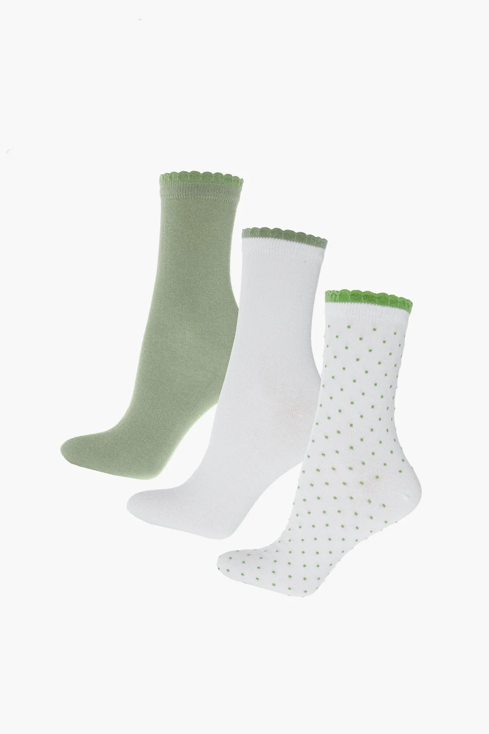 Biało-zielony trójpak skarpet damskich