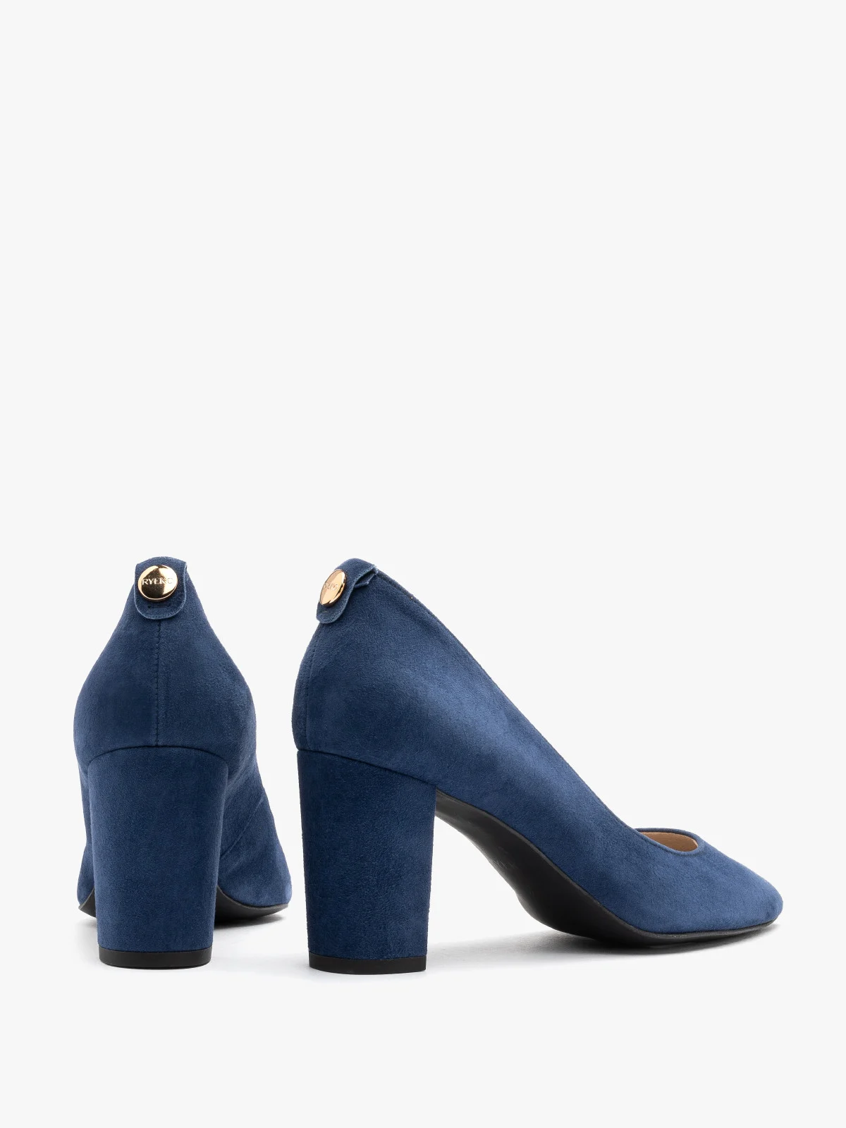 Granatowe czółenka z weluru na obcasie typu słupek