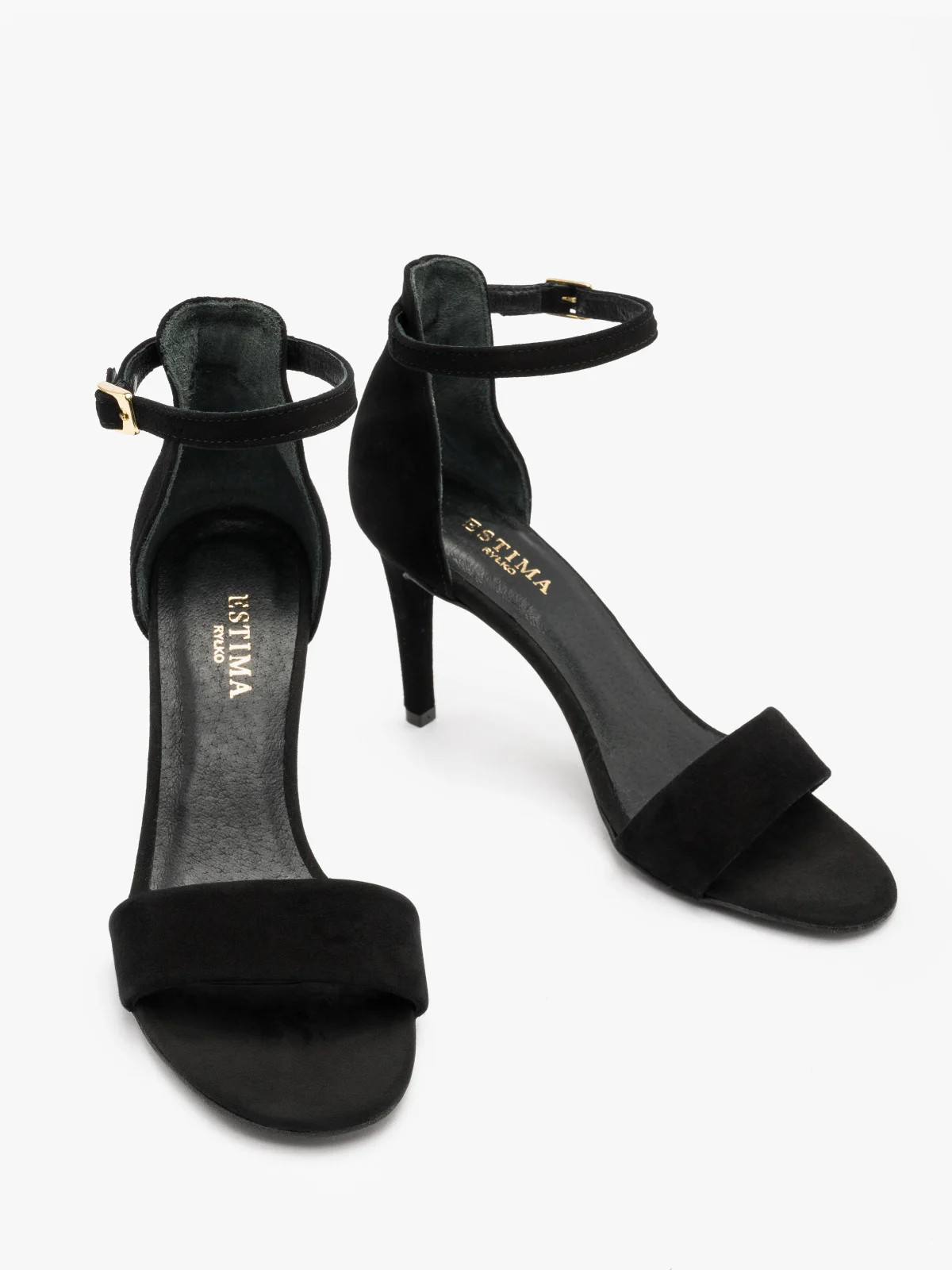 Czarne, welurowe sandały na szpilce