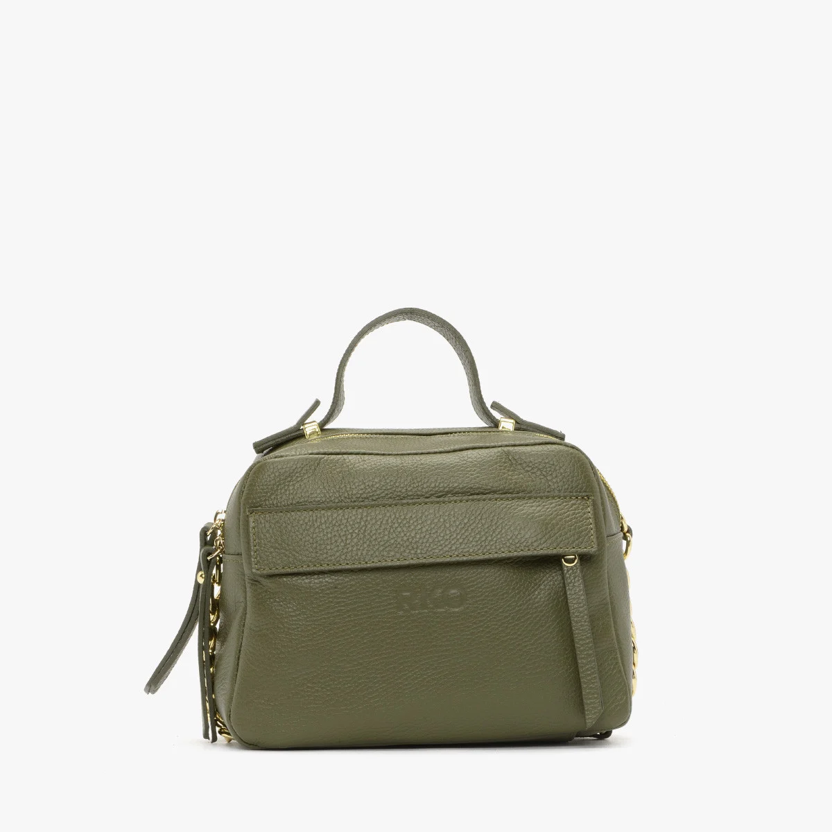 Oliwkowa torebka na pasku z logotypem RKO