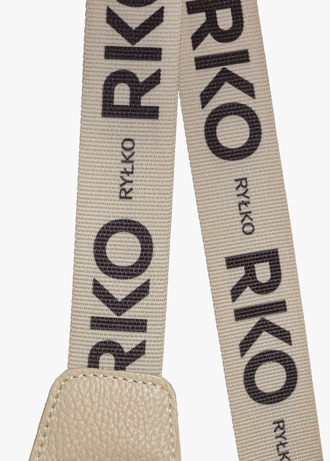 Beżowa torebka typu nerka z ozdobnym paskiem z taśmy