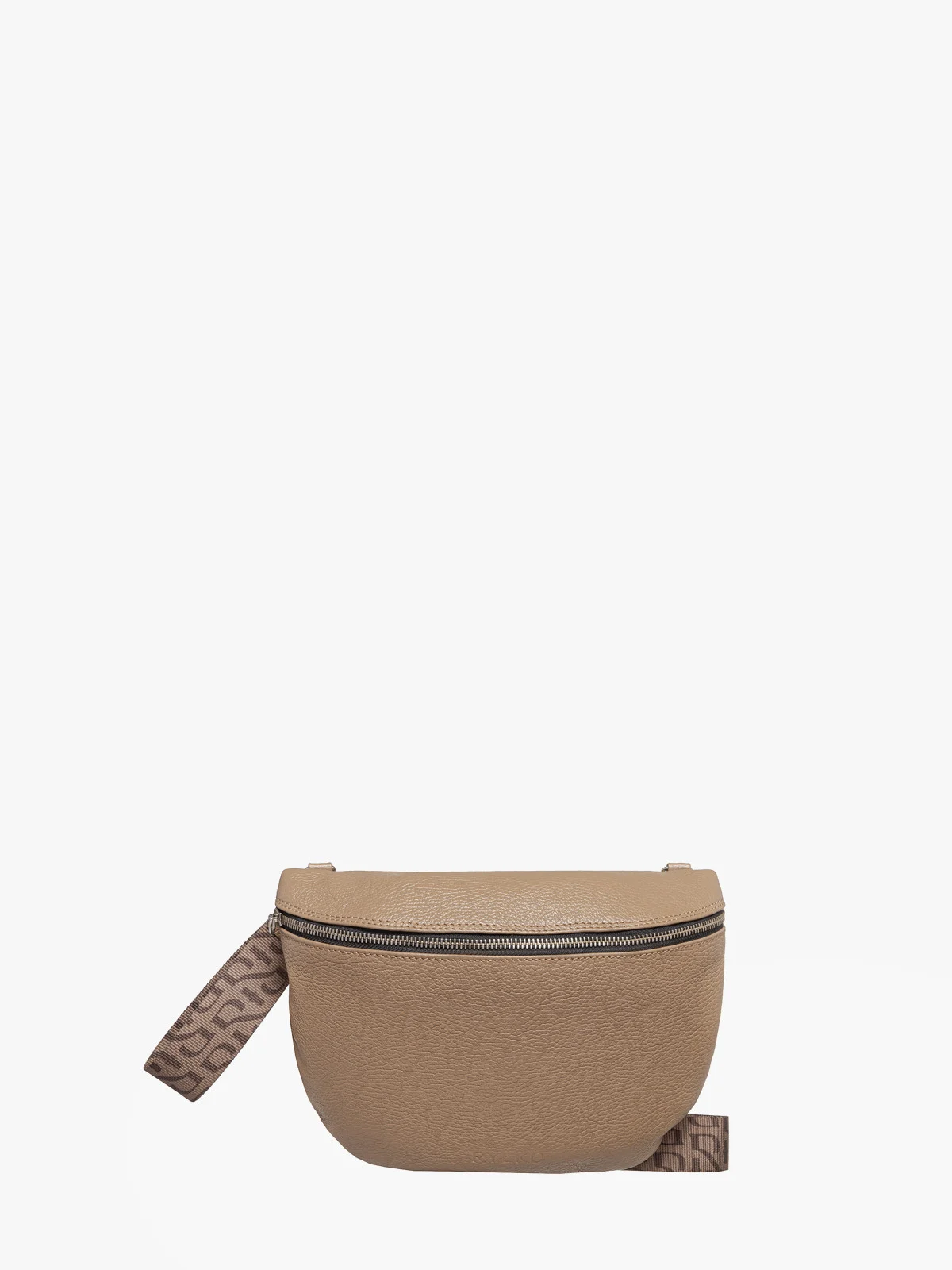 Ciemnobeżowa torebka na pasku z tkaniny