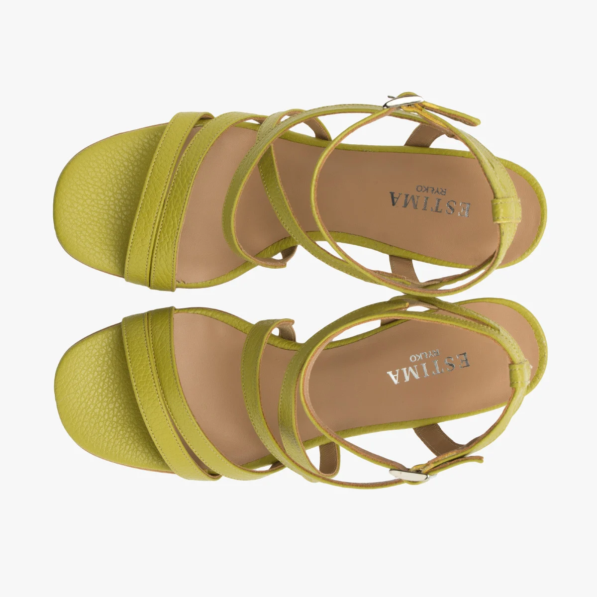 Limonkowe sandały na szpilce z paseczkami