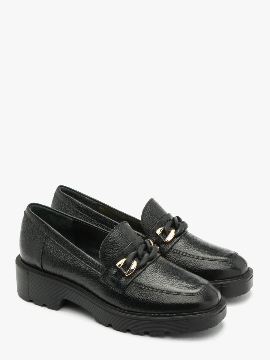 Czarne mokasyny ze złoto-czarną ozdobą