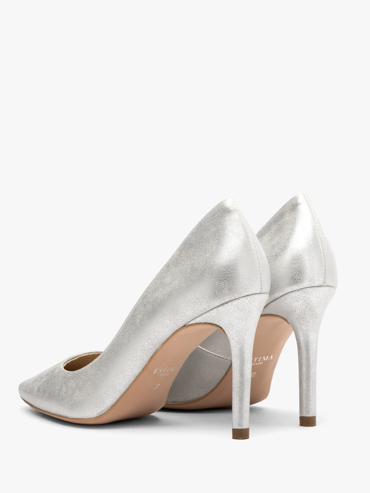 Srebrne czółenka na wysokiej szpilce