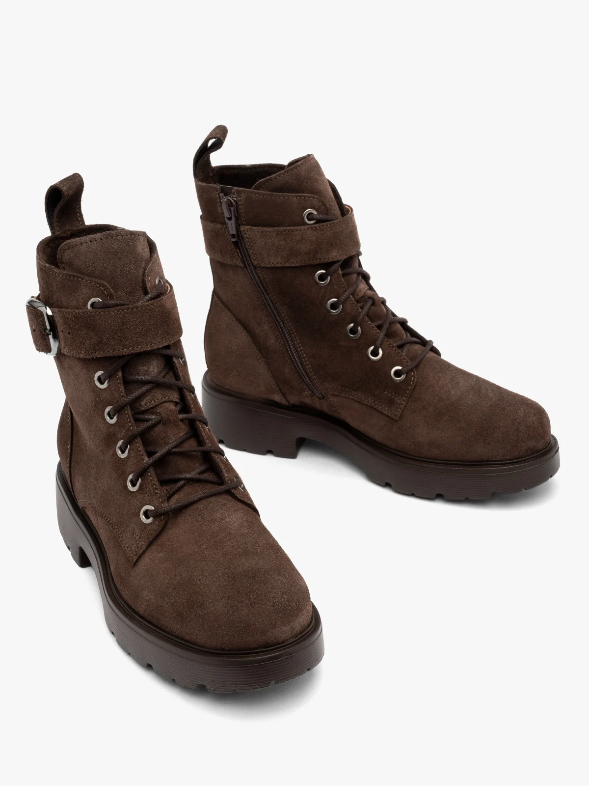 Brązowe trzewiki damskie z ozdobną sprzączką