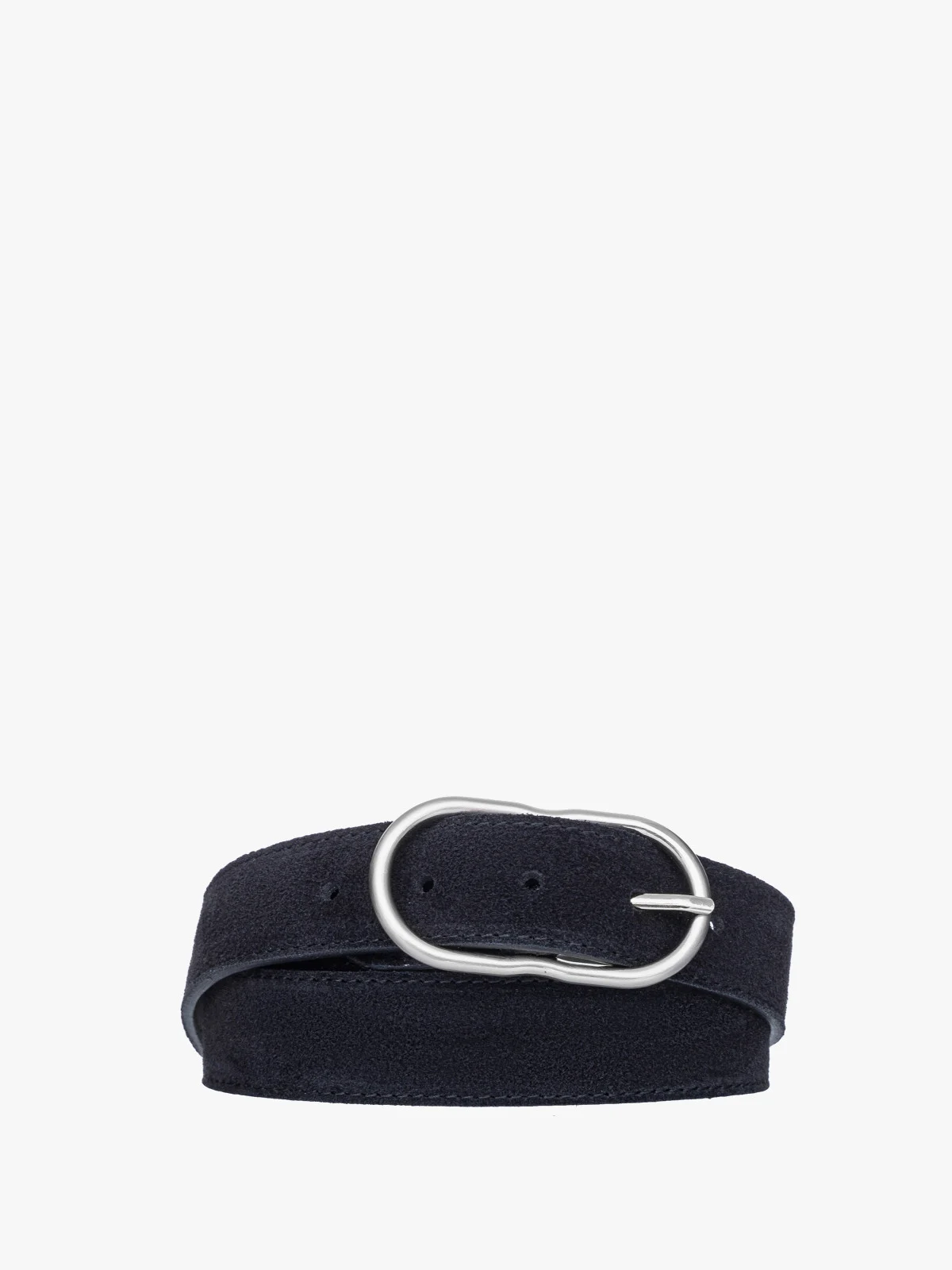 Czarny, welurowy pasek damski ze srebrną klamrą