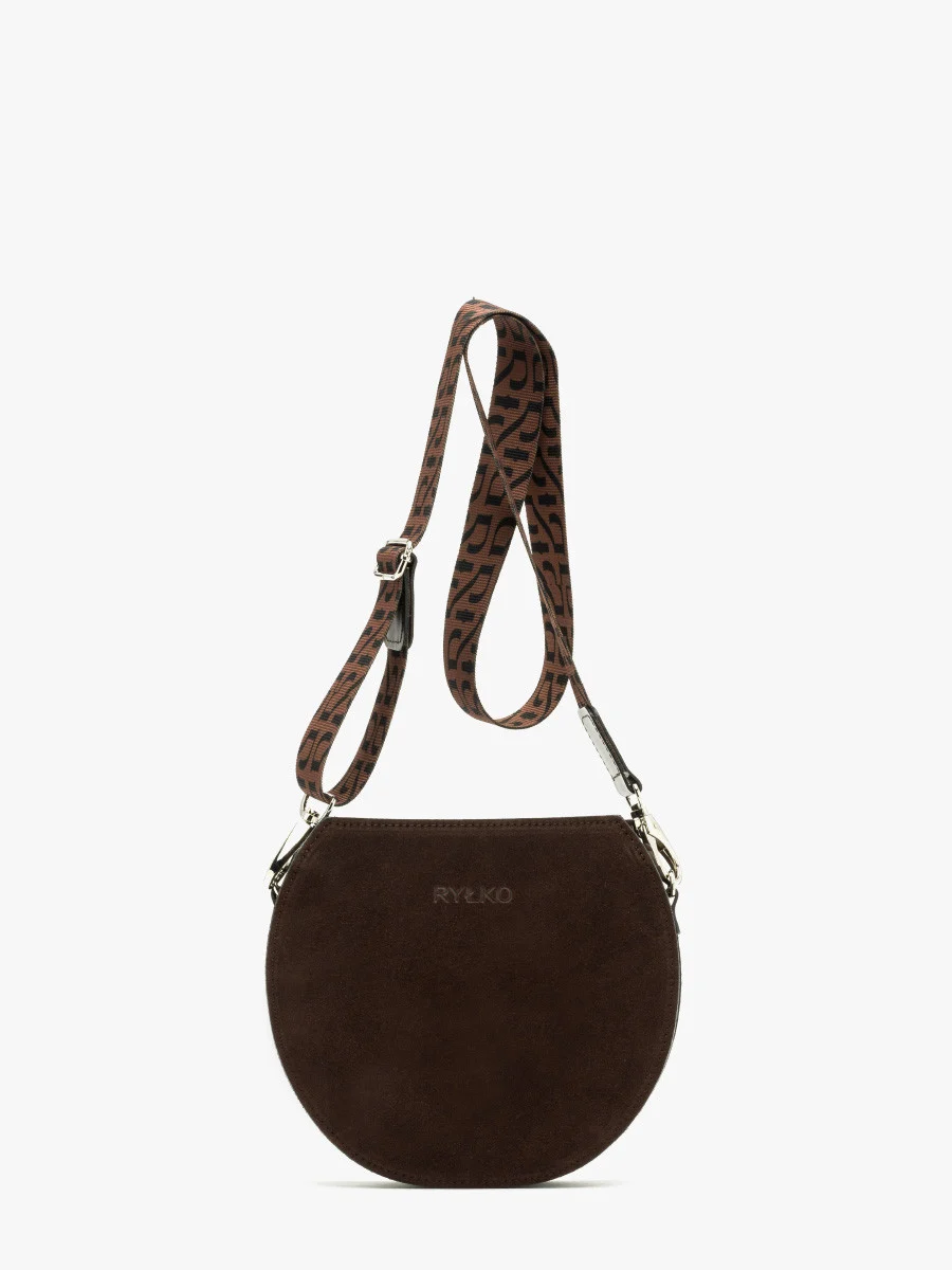 Ciemnobrązowa torebka z logotypem na pasku