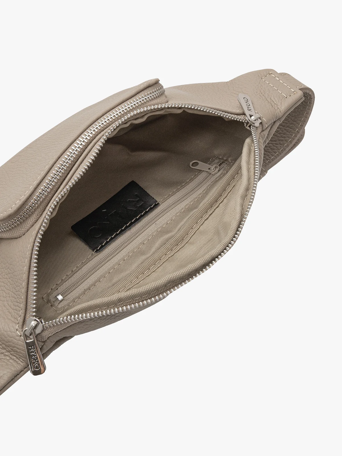 Ciemnobeżowa torebka nerka z poręczną zewnętrzną kieszenią