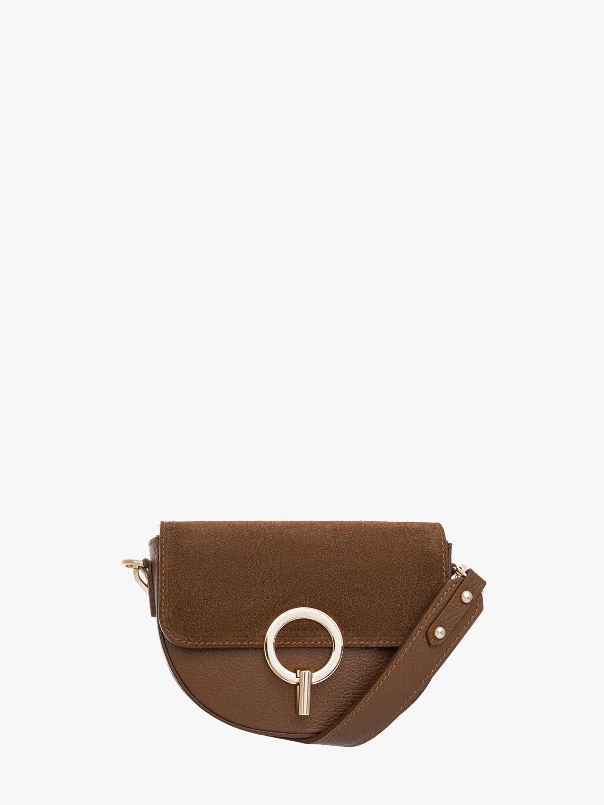 Mała, ruda torebka ze złotymi detalami