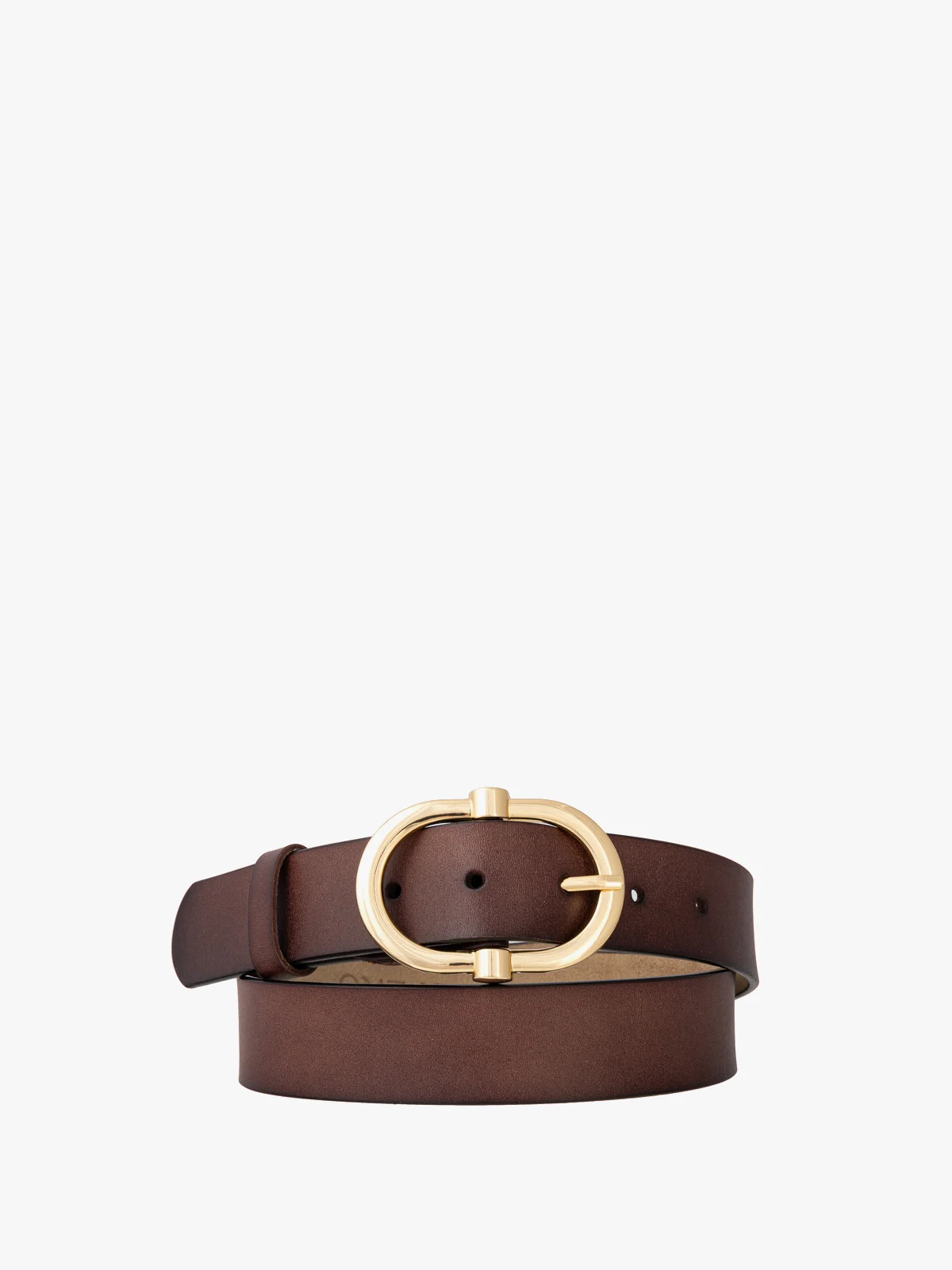 Brązowy pasek ze złotą klamrą