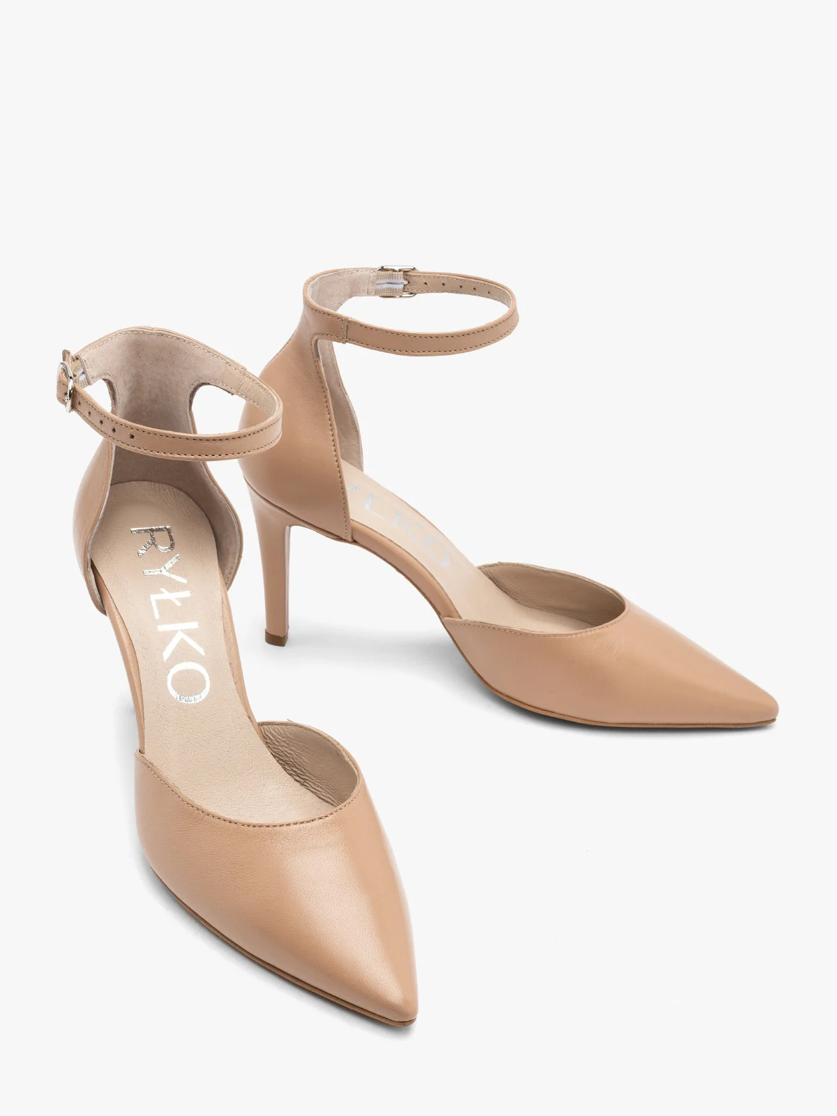 Dwuczęściowe, beżowe czółenka damskie na szpilce