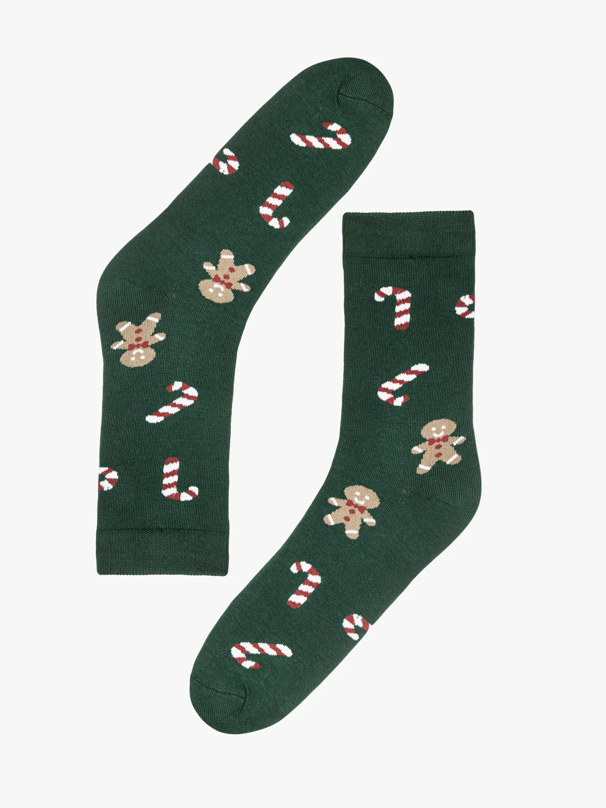 Zielone, bawełniane skarpety ze świątecznym motywem