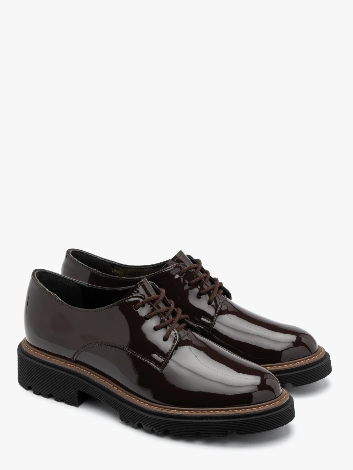 Ciemnobrązowe, lakierowane półbuty damskie