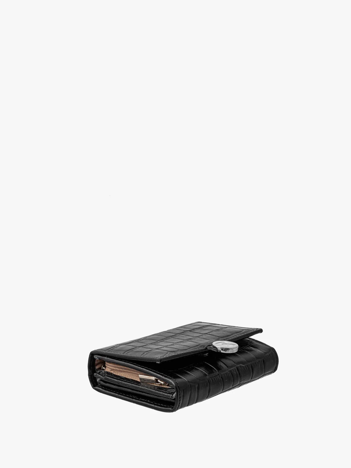 Czarny portfel damski z ozdobną fakturą
