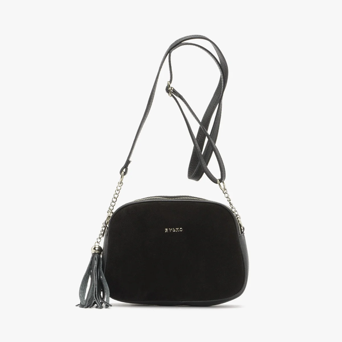 Czarna torebka z ozdobnym frędzlem