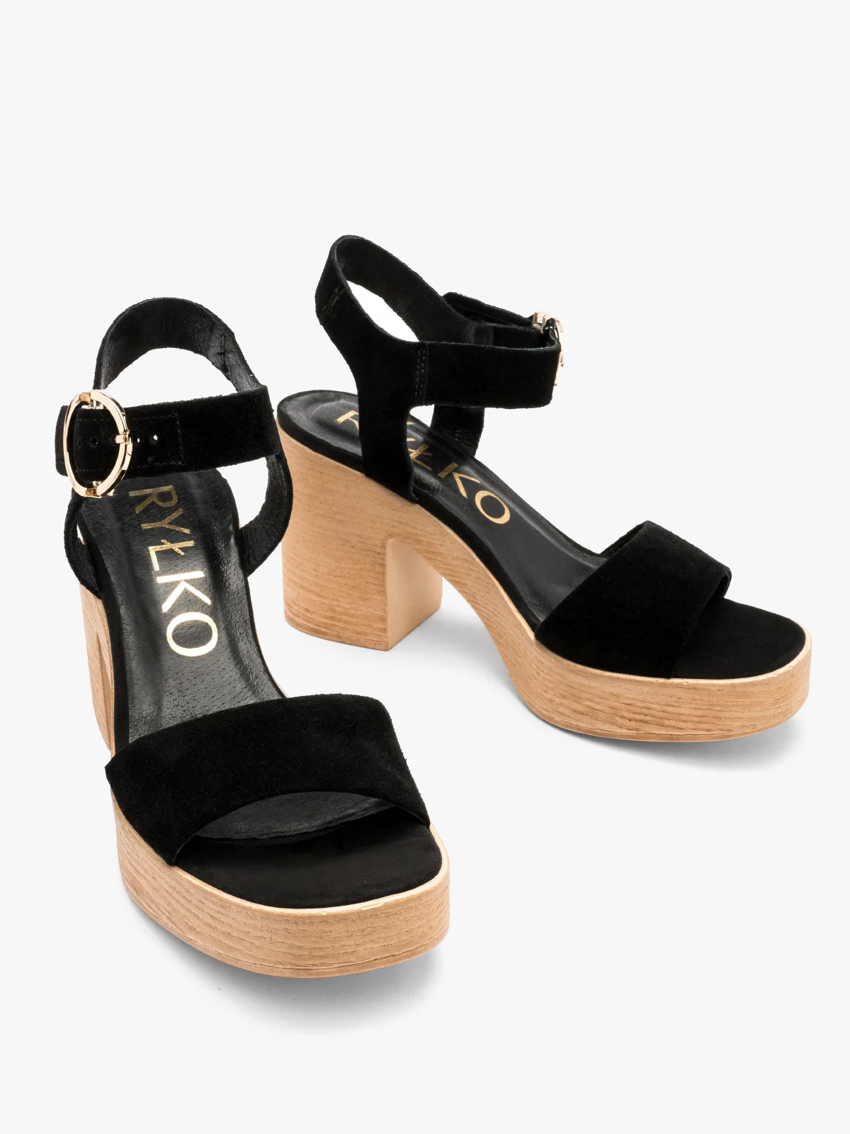 Czarne, welurowe sandały na masywnej platformie
