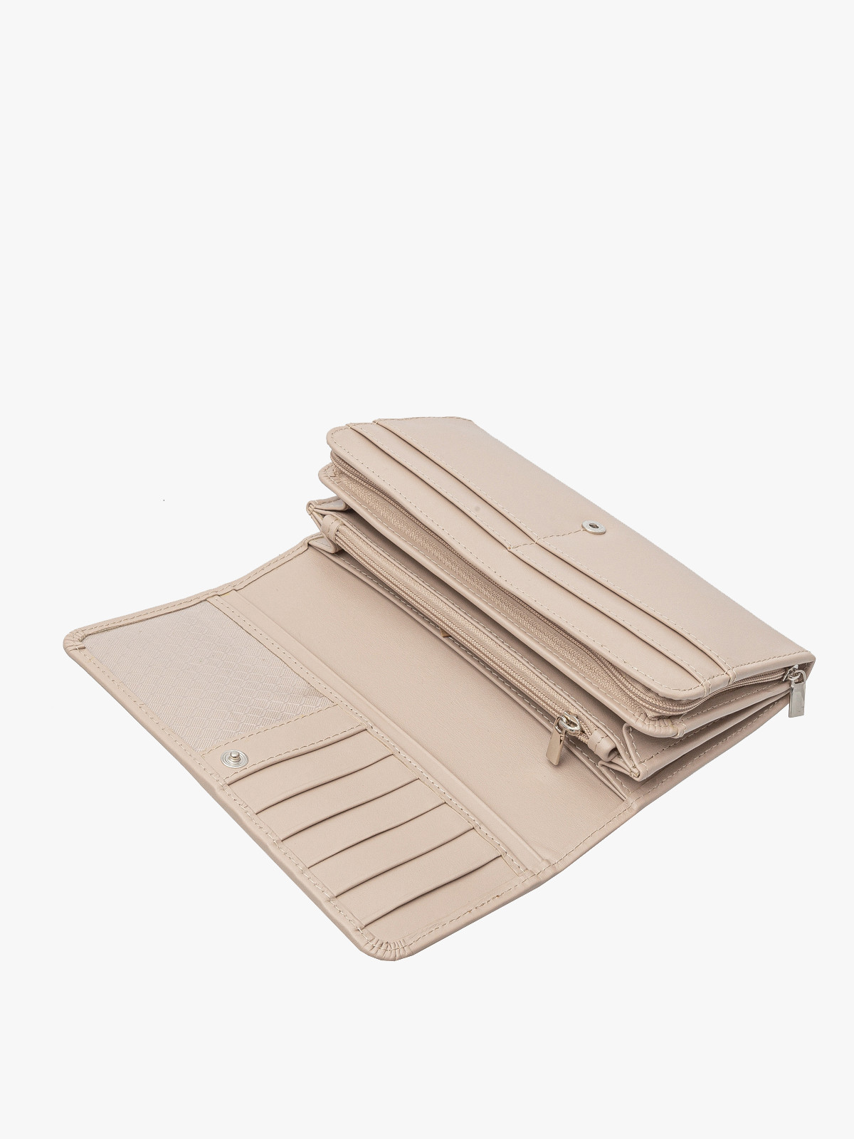 Beżowy portfel damski ze srebrnymi detalami