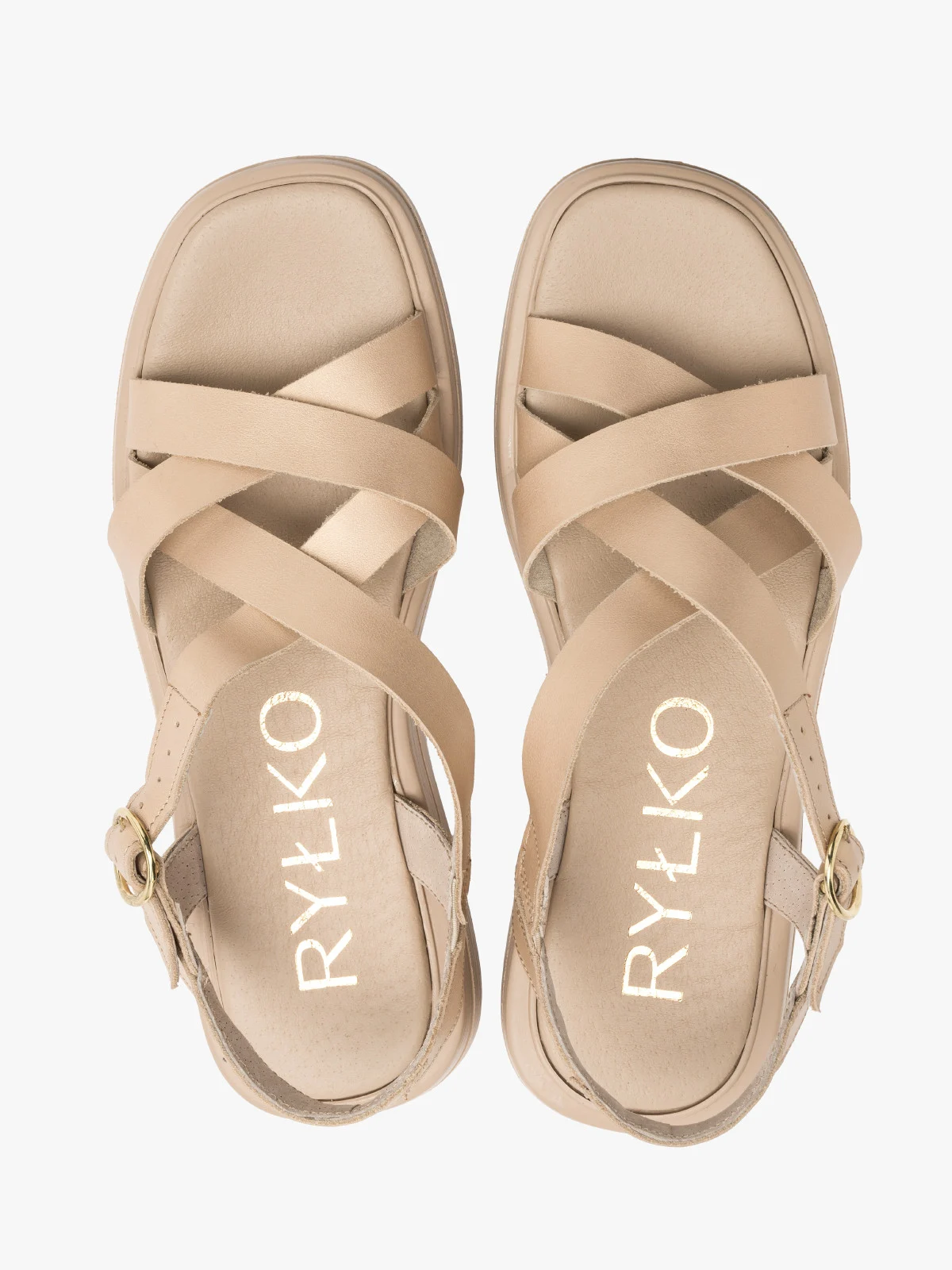 Złote sandały z ozdobnych paseczków