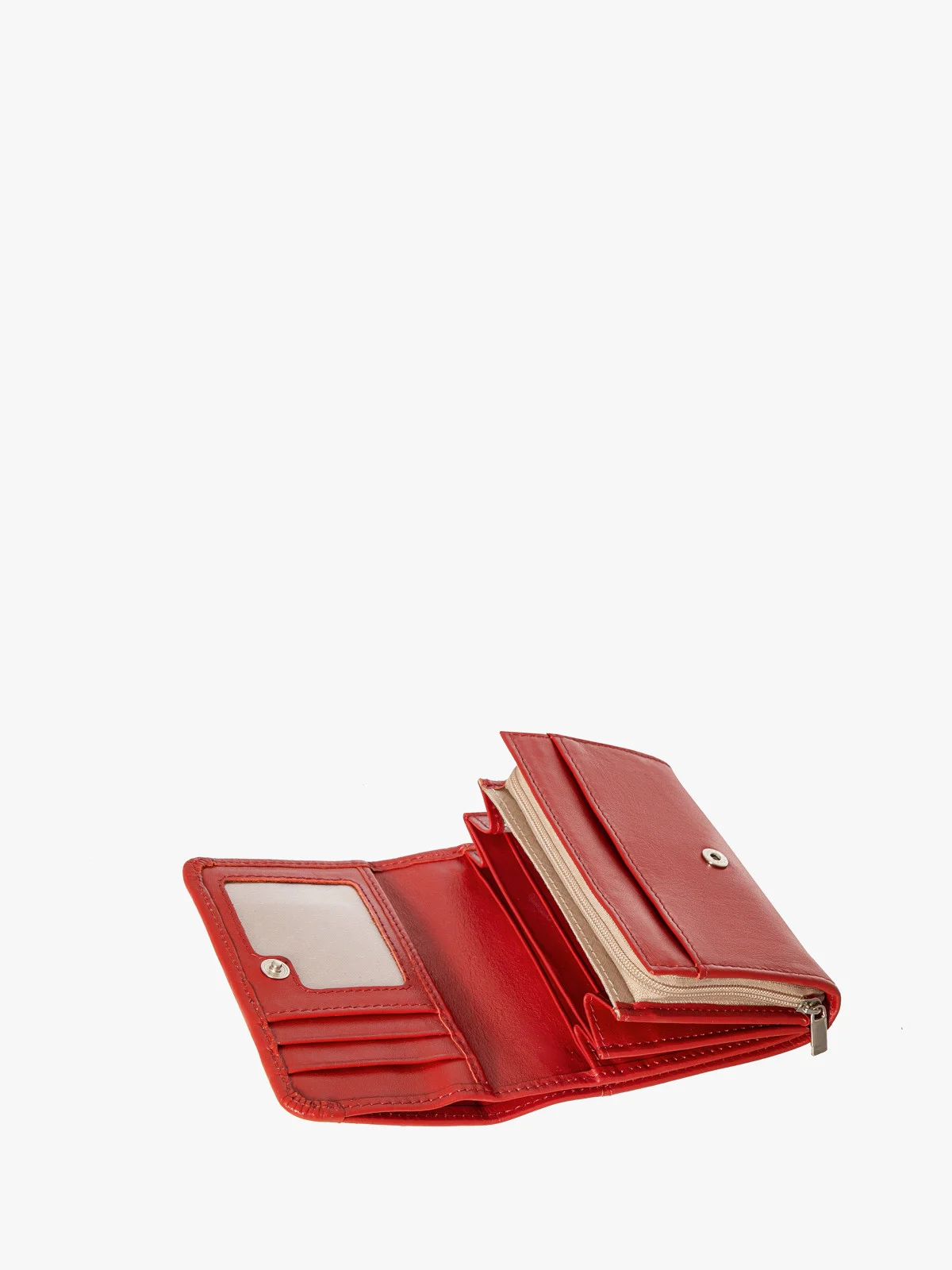 Czerwony portfel ze srebrnymi detalami