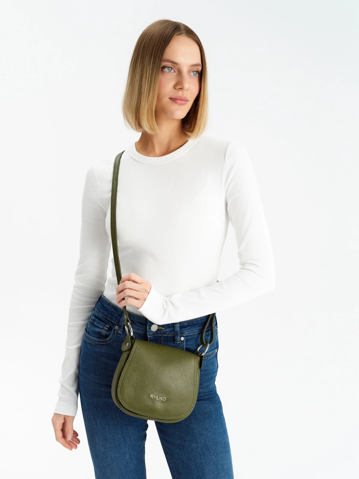 Mała, oliwkowa torebka listonoszka