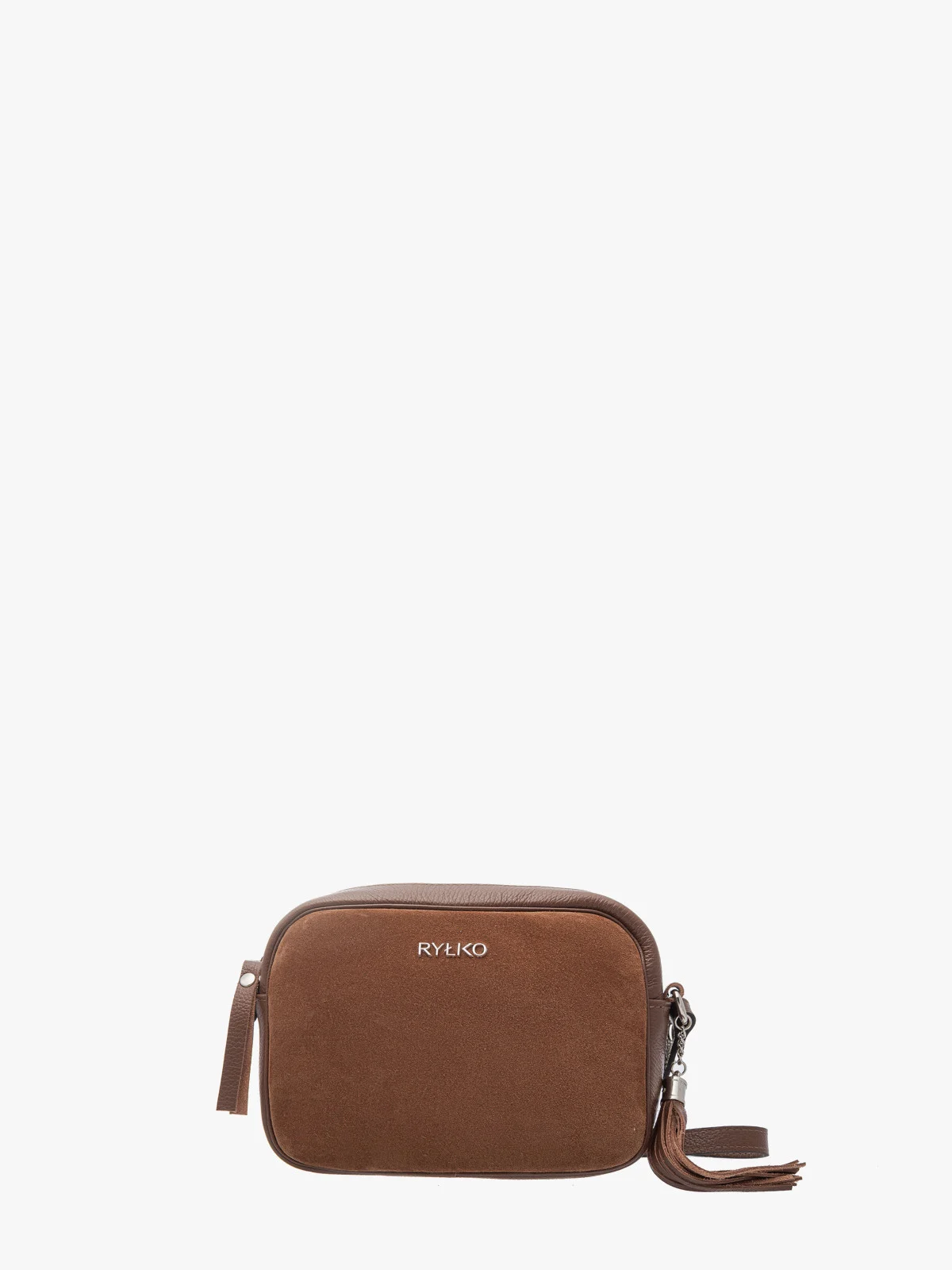 Mała, brązowa torebka z ozdobnym frędzlem