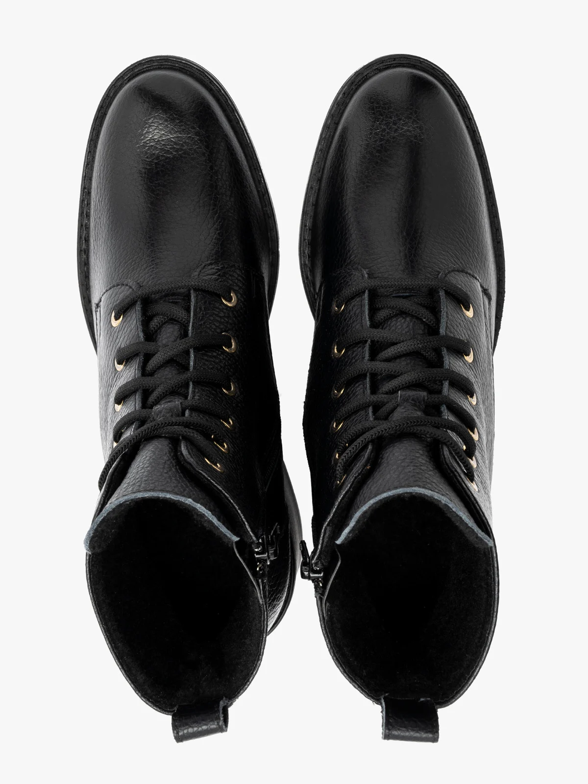 Czarne, sznurowane trzewiki damskie ze złotymi oczkami