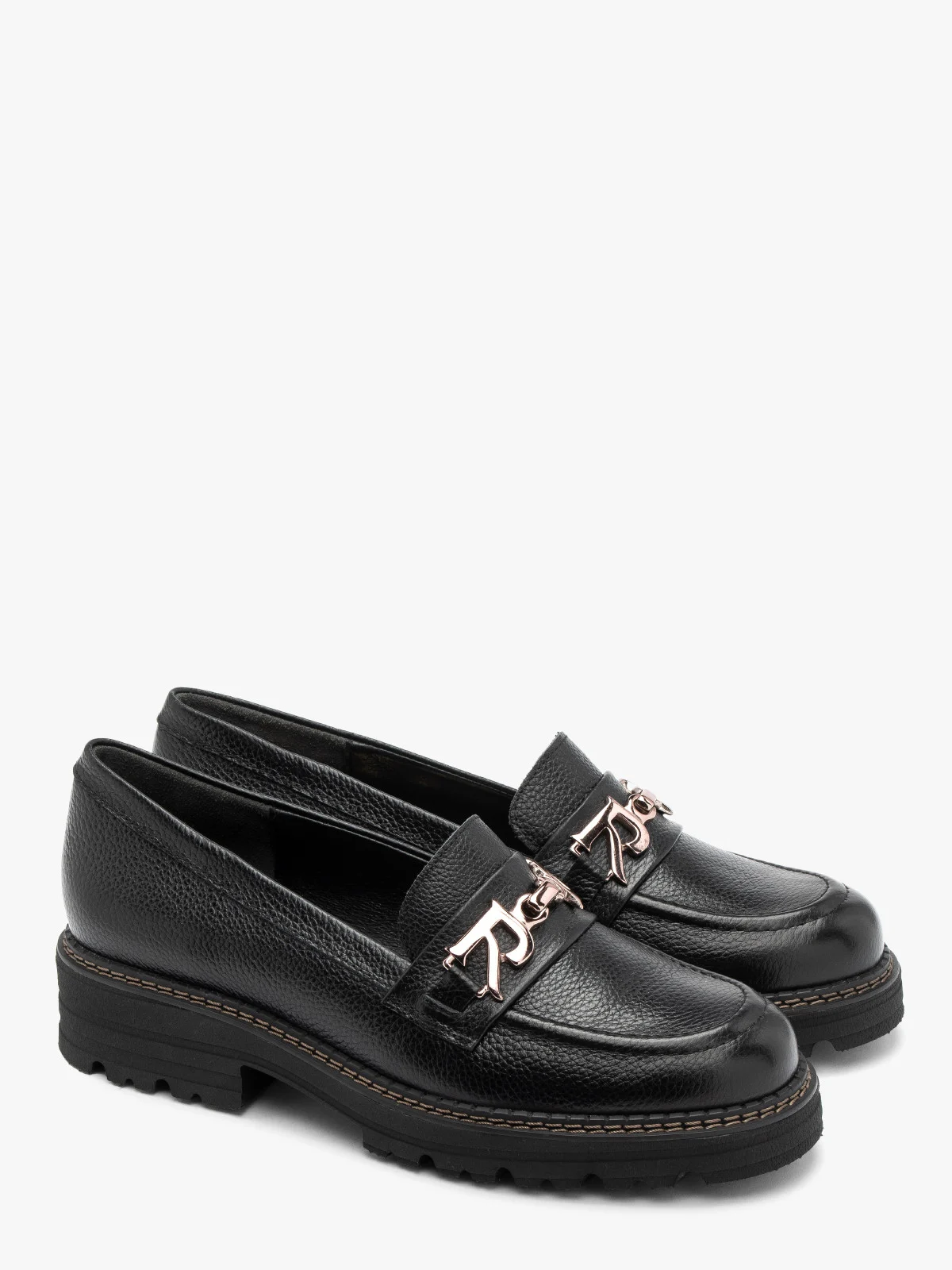 Czarne mokasyny damskie ze złota ozdobą