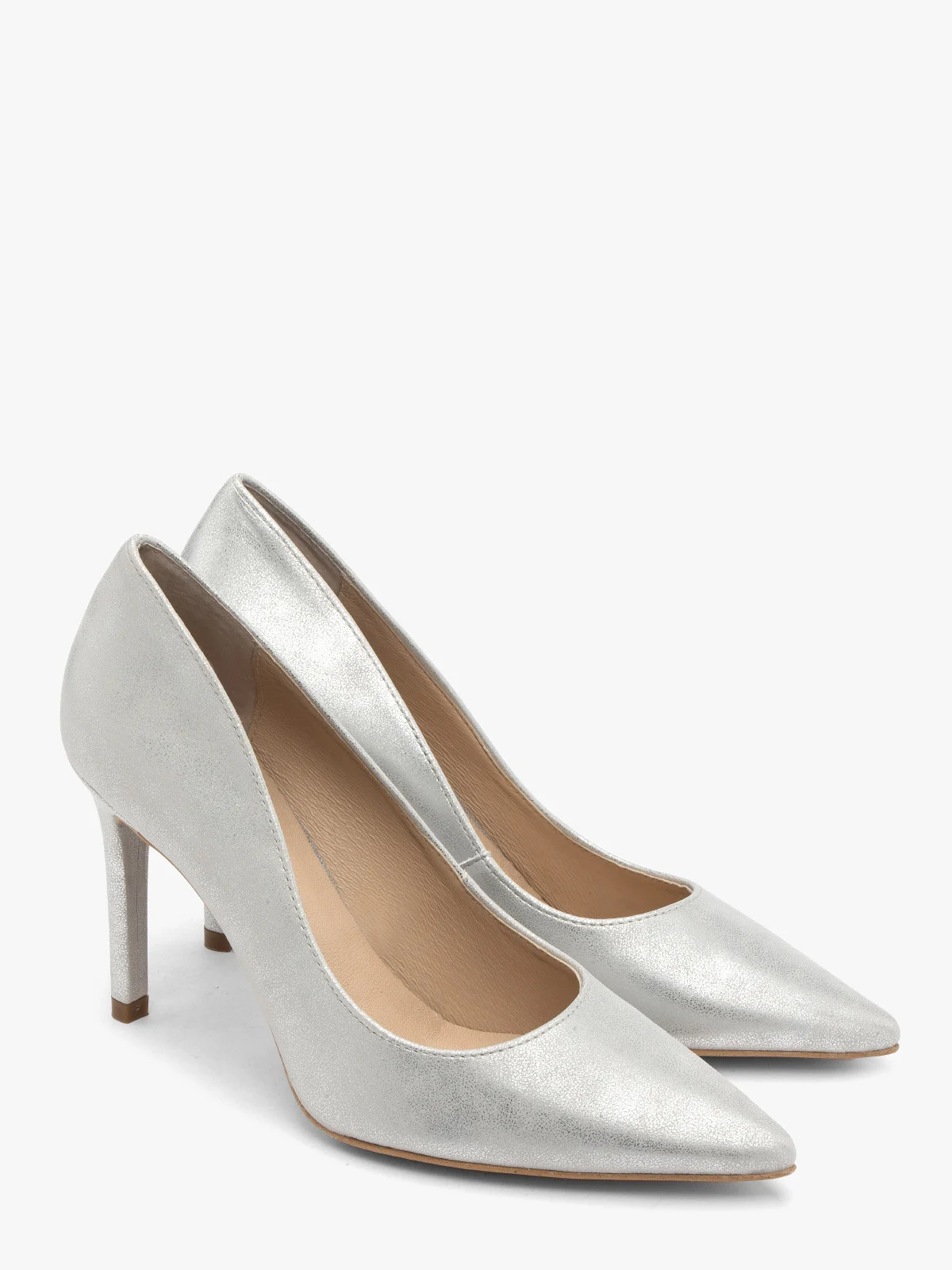 Srebrne czółenka na wysokiej szpilce