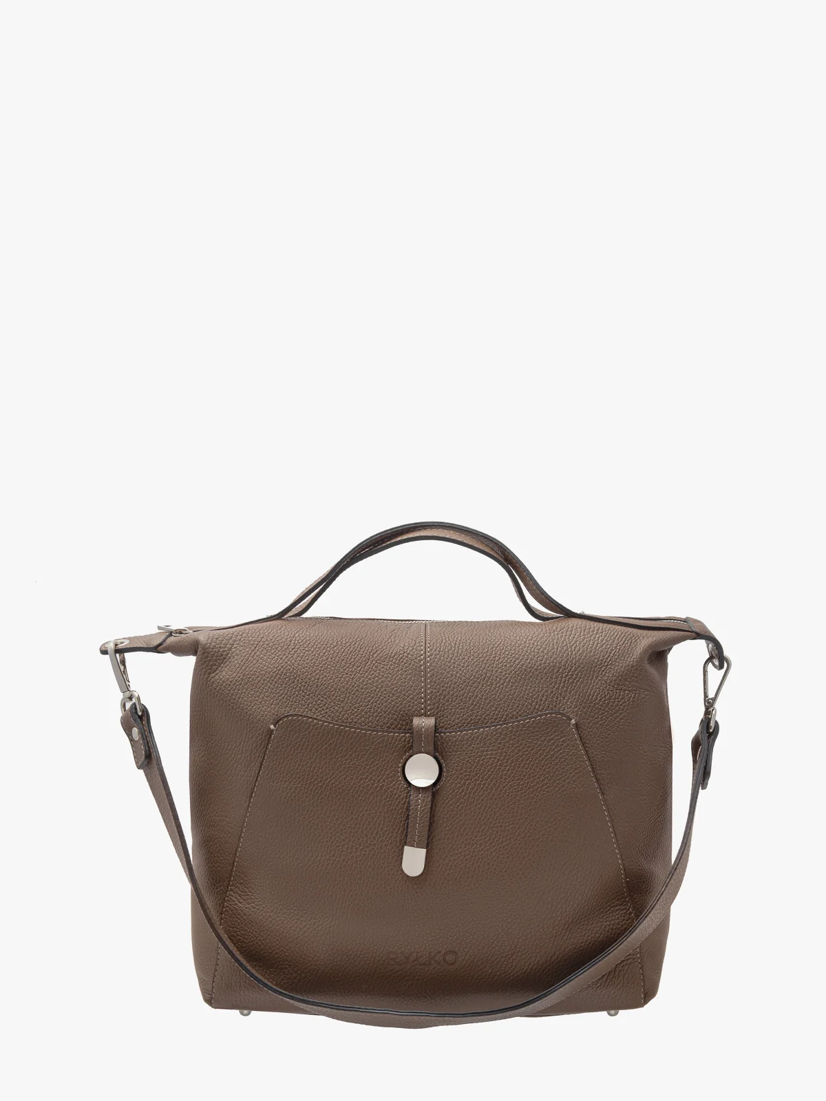 Duża, ciemnobeżowa torebka shopperka z dwoma paskami