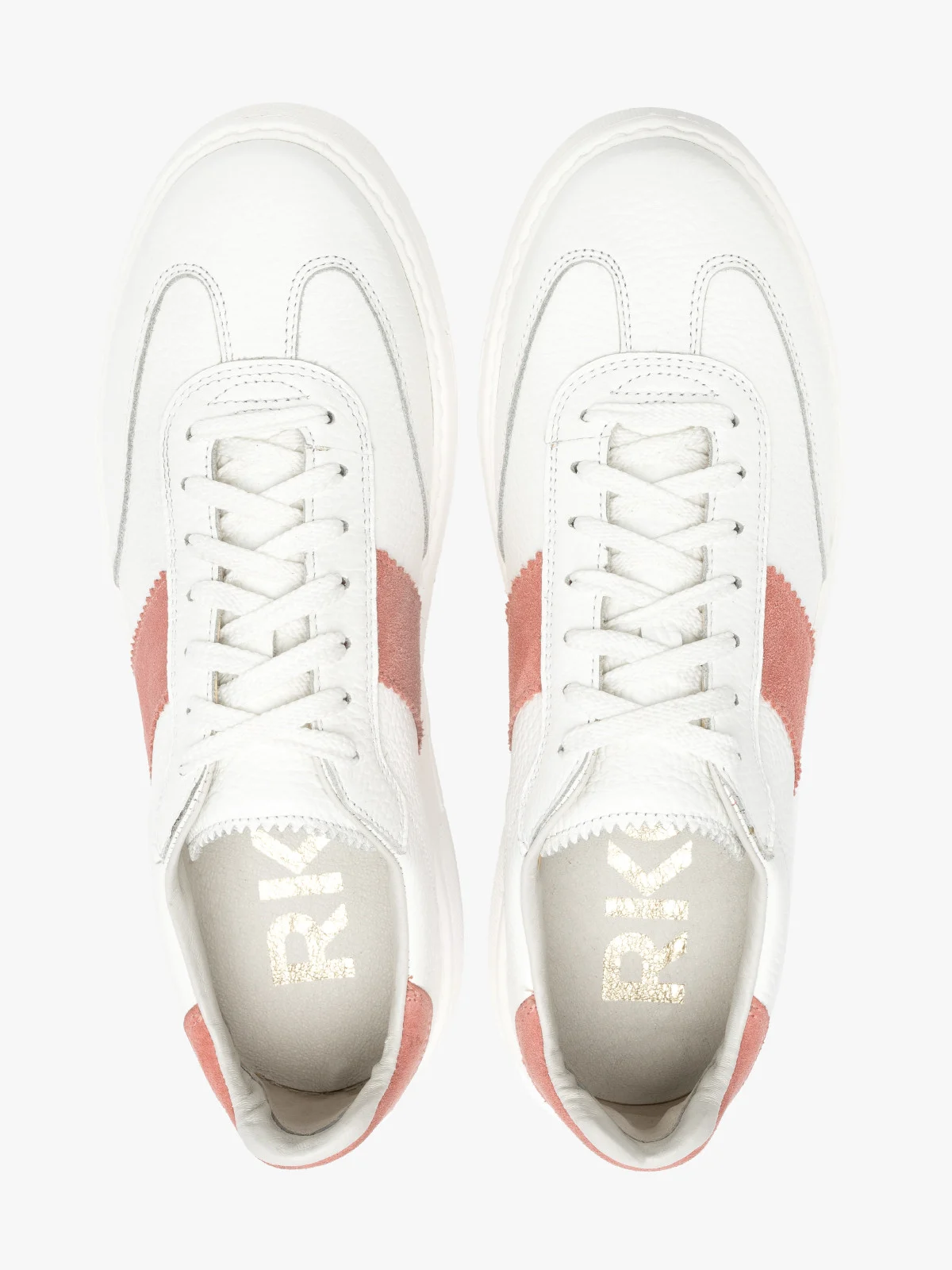 Białe, sportowe półbuty damskie z różowymi wstawkami