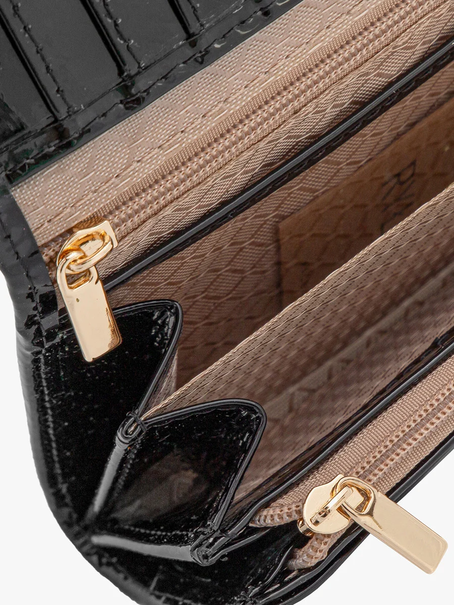 Czarny lakierowany portfel damski