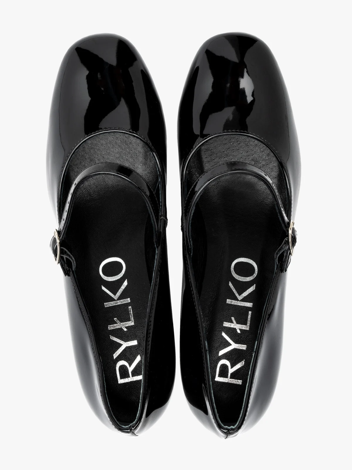 Lakierowane czółenka z paskiem na obcasie typu klocek