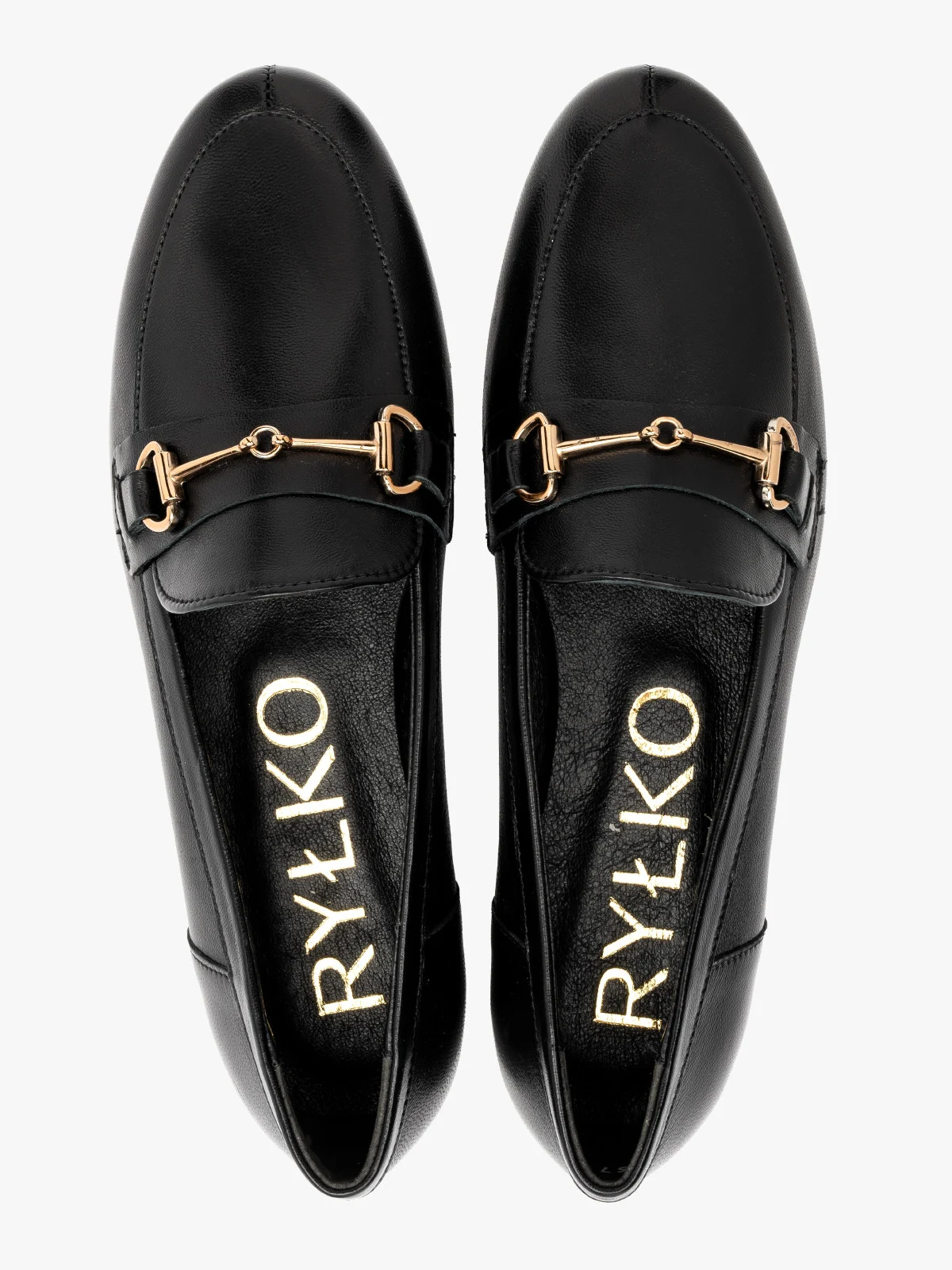 Czarne mokasyny z platynową ozdobą