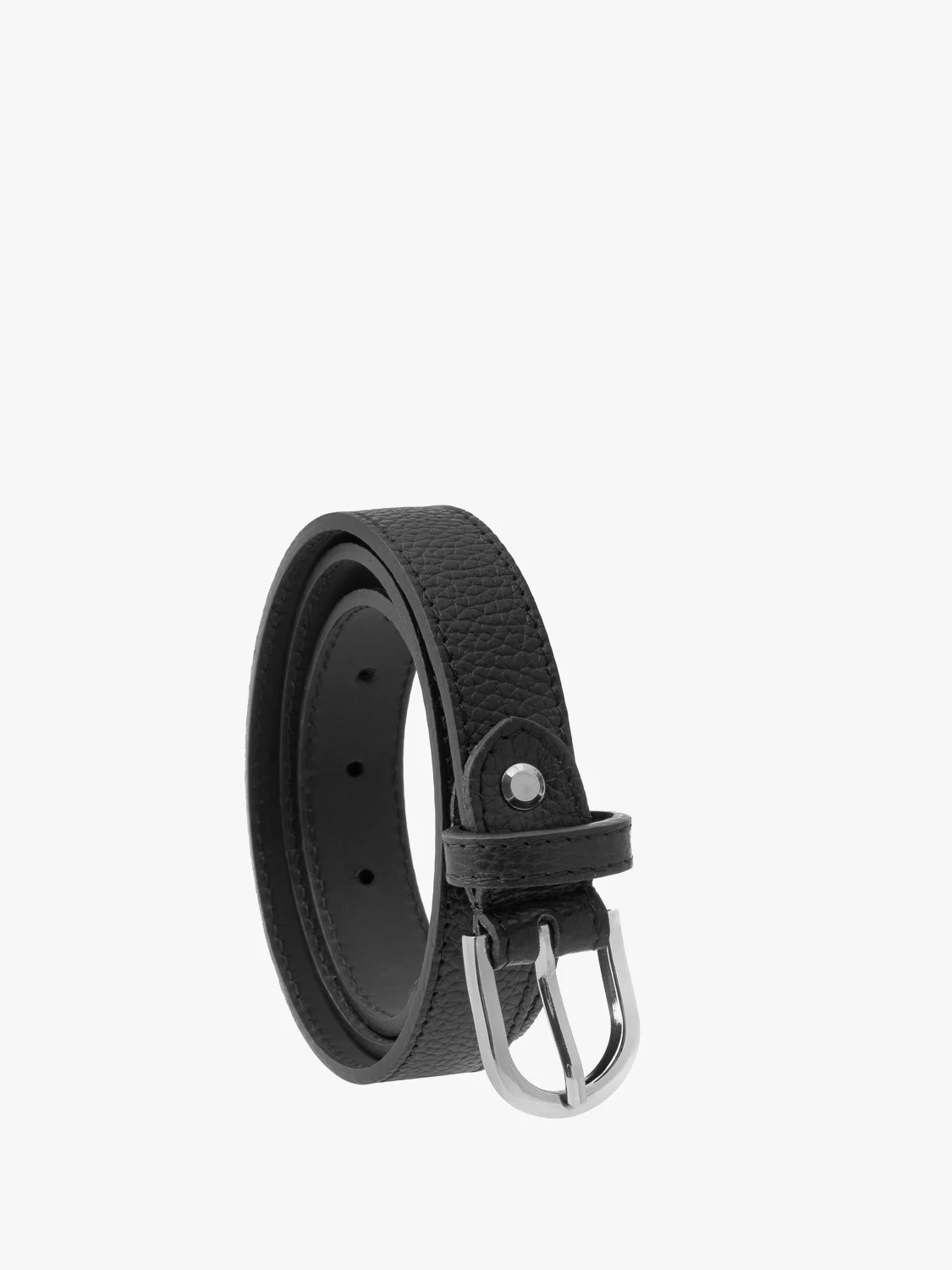 Czarny pasek damski ze srebrną klamrą