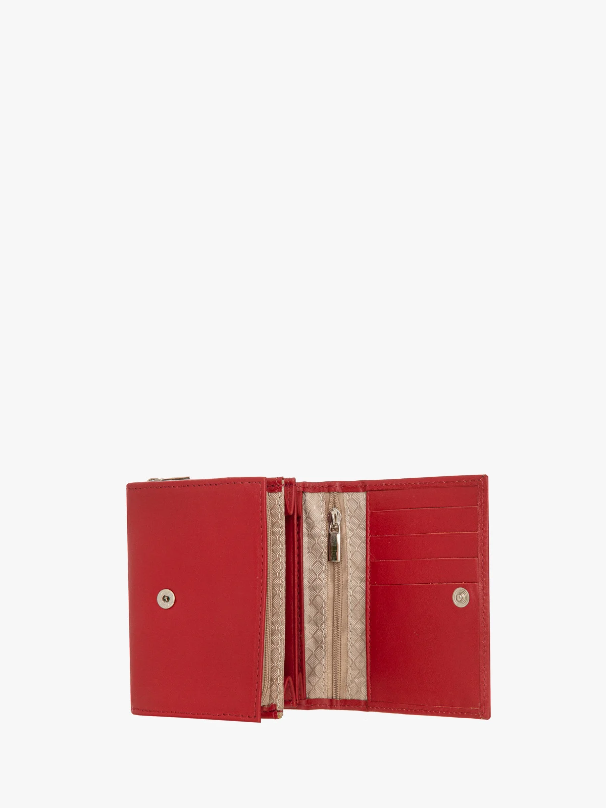 Czerwony portfel damski ze srebrnymi detalami