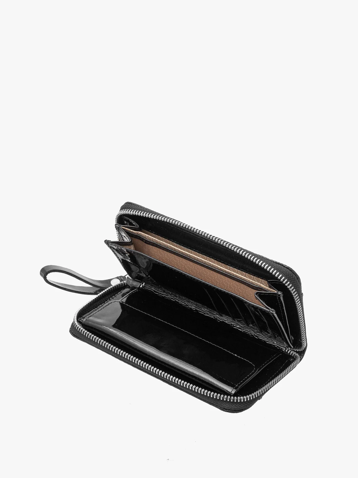 Czarny portfel damski z łączonych skór